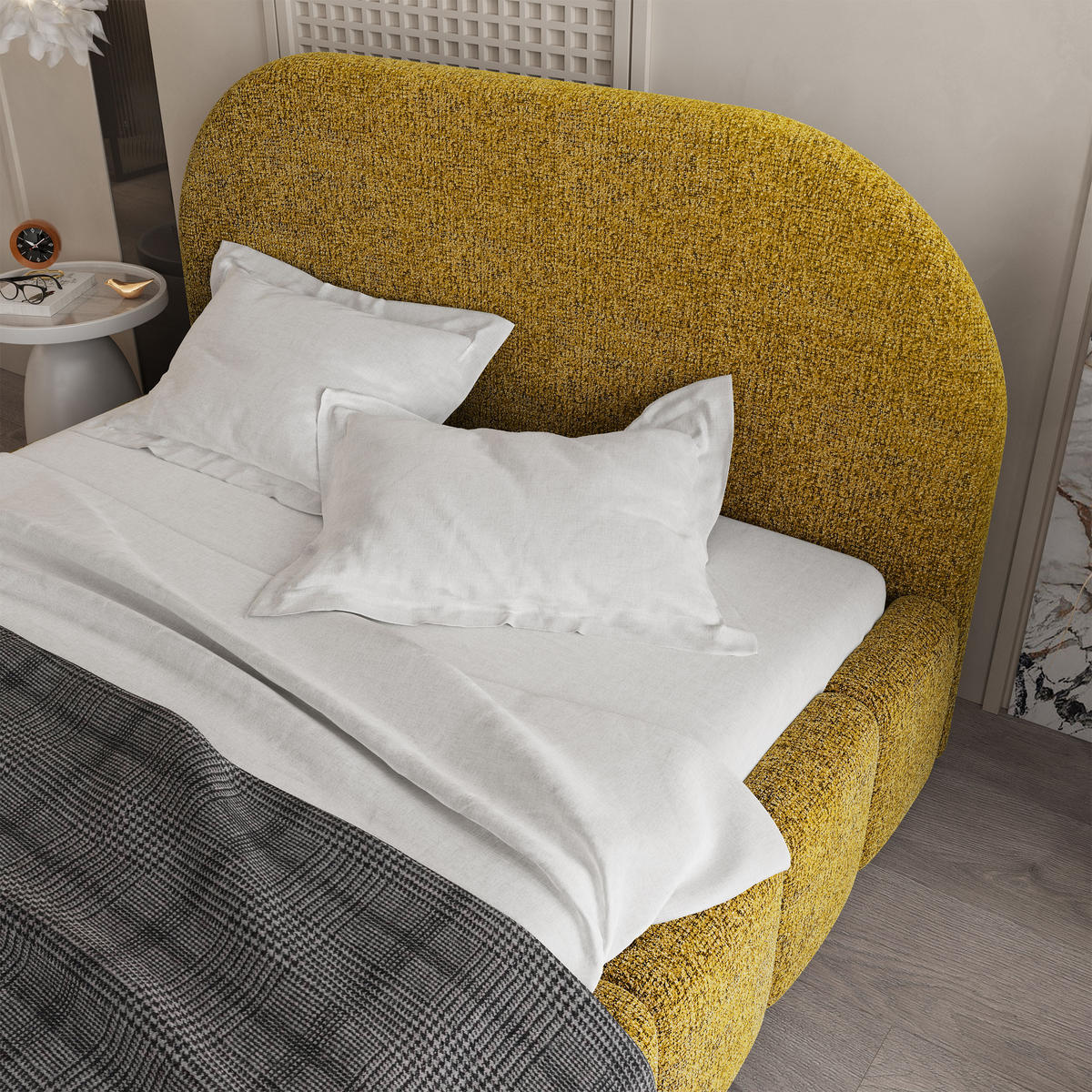 POLSTERBETT FLUSSO 140x200 cm mit Bettkästen - Gelb - Gelb, Holz (140/200cm) - MASSENO