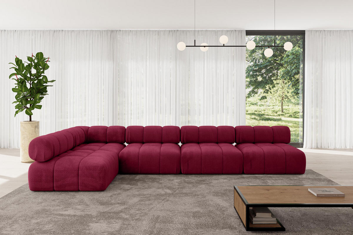 ECKSOFA modulares Sofa Samaro-L3 - 380x190x70 cm Bordeauxrot Velours - Bordeaux, Holzwerkstoff/Textil (380/190cm) - ALTDECOR