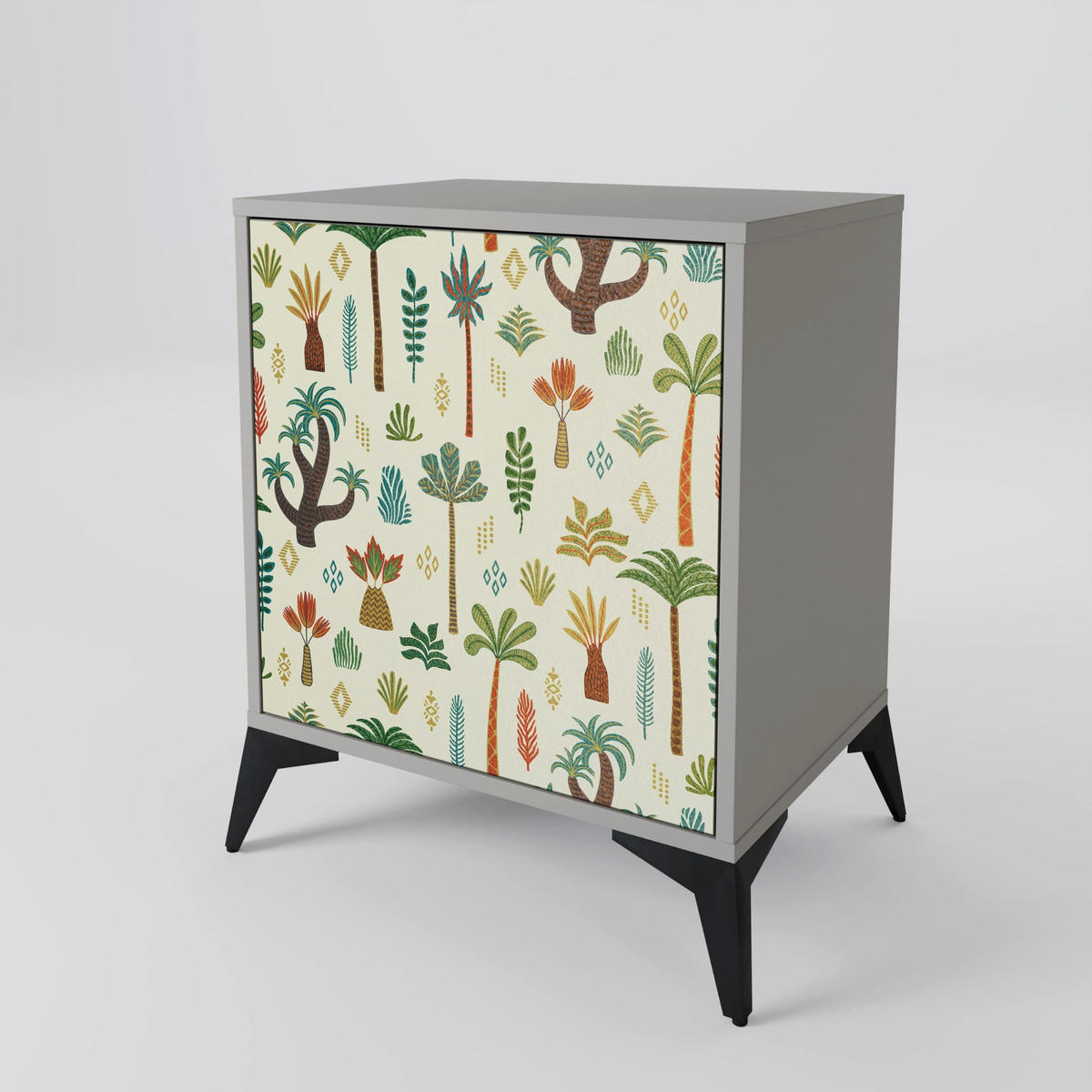 SIDEBOARD PALM SPRING, Grau, 57,5x42x77,5 cm, Schräge Buchenholzfüße - Buchefarben/Multicolor, Holzwerkstoff/Buchenholz (57.5/77.5/42cm) - SpaceRebels