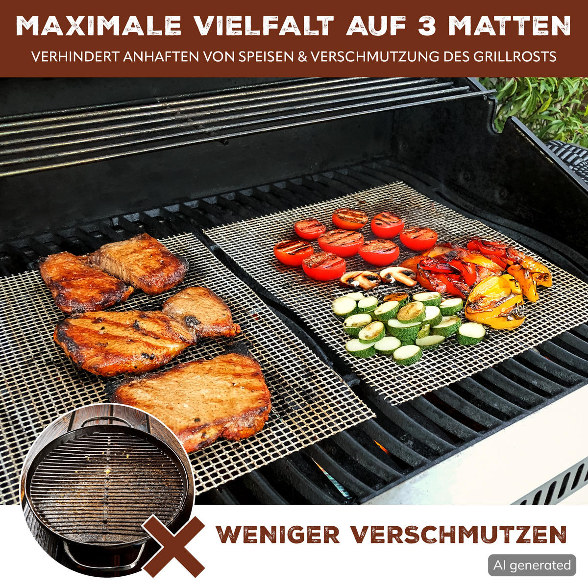 GRILLMATTE 3er-Set, beigefasergewebe - Naturfarben, Kunststoff (36/42cm) - bremermann