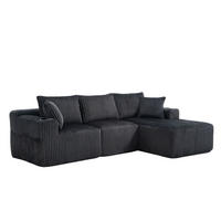 MODULARES Sofa Cord Chaiselongue und 2-Sitzer mit Kissen Taschen und Getränkehaltern 257/90 160/62 cm Grau - Grau, Textil (160/257cm) - Redom
