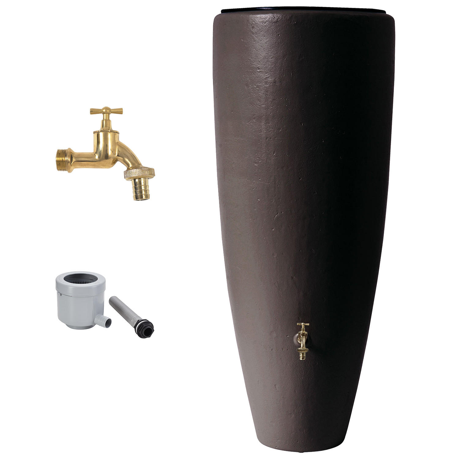 2IN1 Regentonnen Komplett-Set 300 L mocca inkl. Messing-Auslaufhahn und Fallrohranschluss - Mokka, Kunststoff (62/145/62cm) - GARANTIA