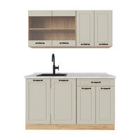 SINGLEKÜCHE R-Line, Sand Landhaus/Goldkraft Eiche, 140 cm Arbeitsplatte Marmor - Honigeiche/Beige, Holzwerkstoff (140/81.6/60cm) - Vicco