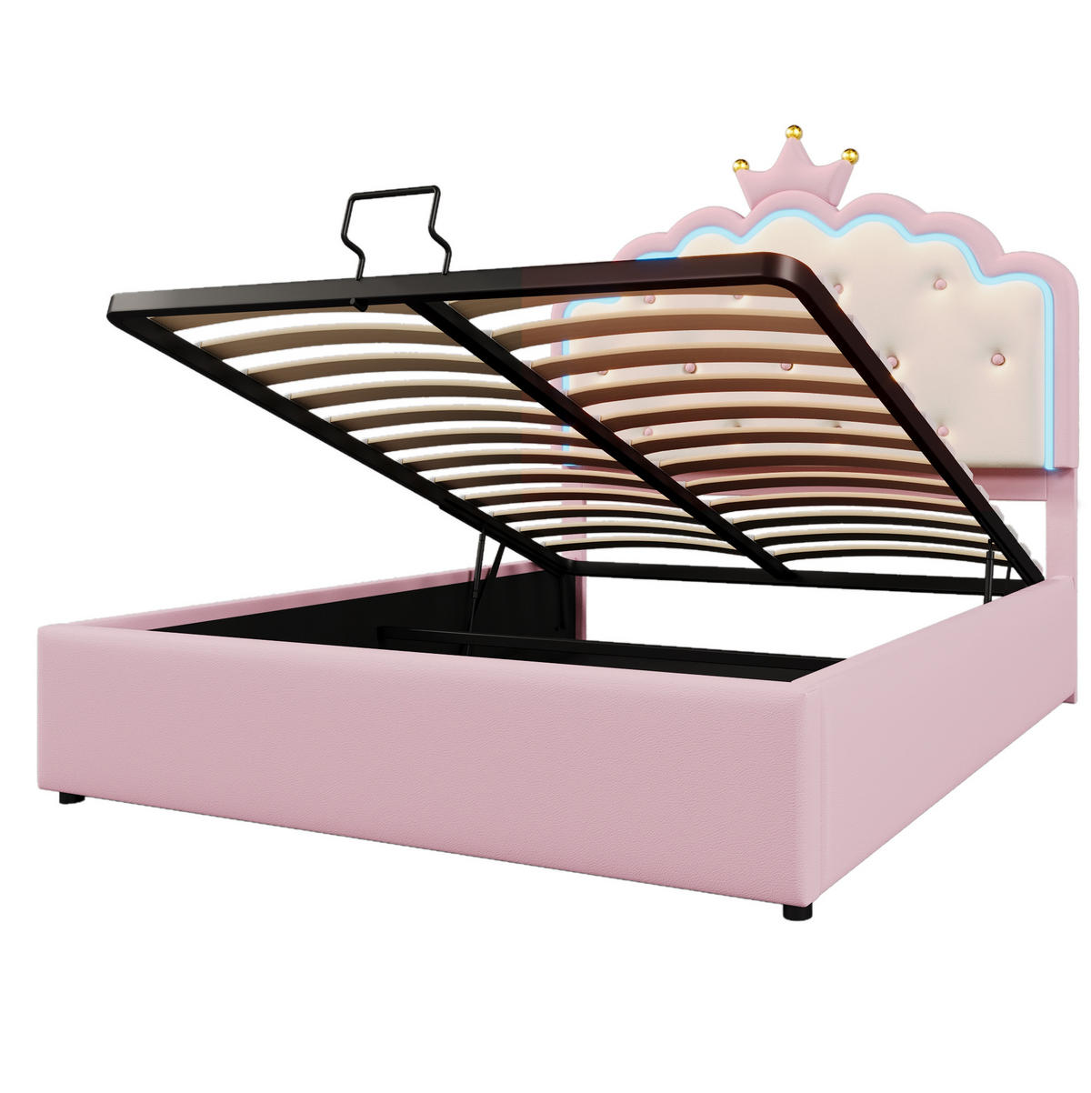 POLSTERBETT 140/200 cm aus PU und MDF mit LED-Beleuchtung und hydraulischem Stauraum Rosa - Pink, Kunststoff (140/200cm) - Modenvie