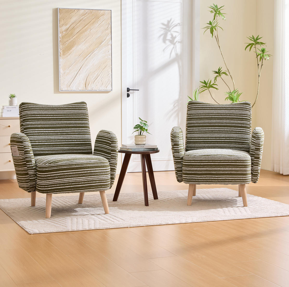SESSEL 77/81/87 cm in Olivgrün aus Bouclé mit Seitentasche - Olivgrün, Textil (77/87/81cm) - BEAOK