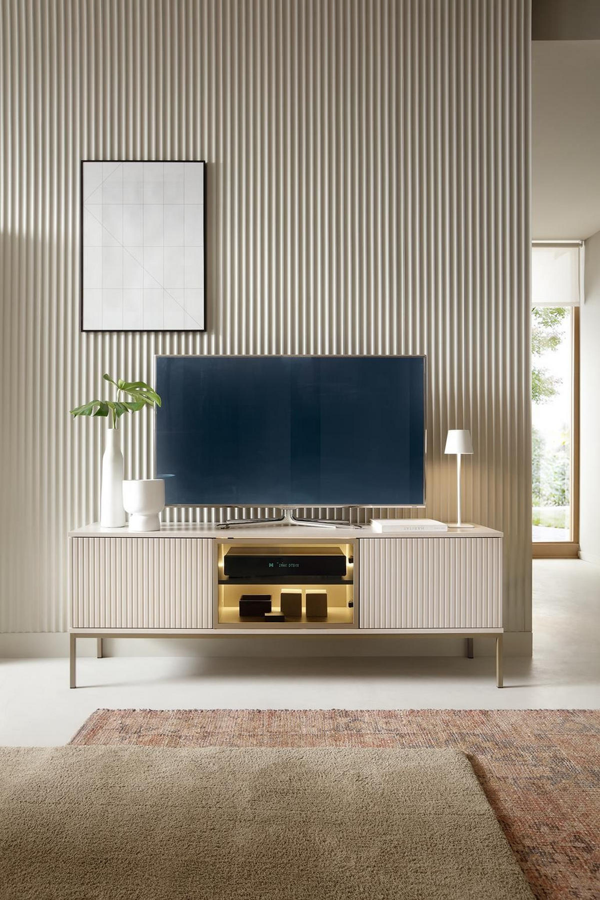 TV-SCHRANK Sentino Kaschmir, Dreitürig mit LED - Kaschmir, Holzwerkstoff/Metall (154/56/39cm) - Bettso