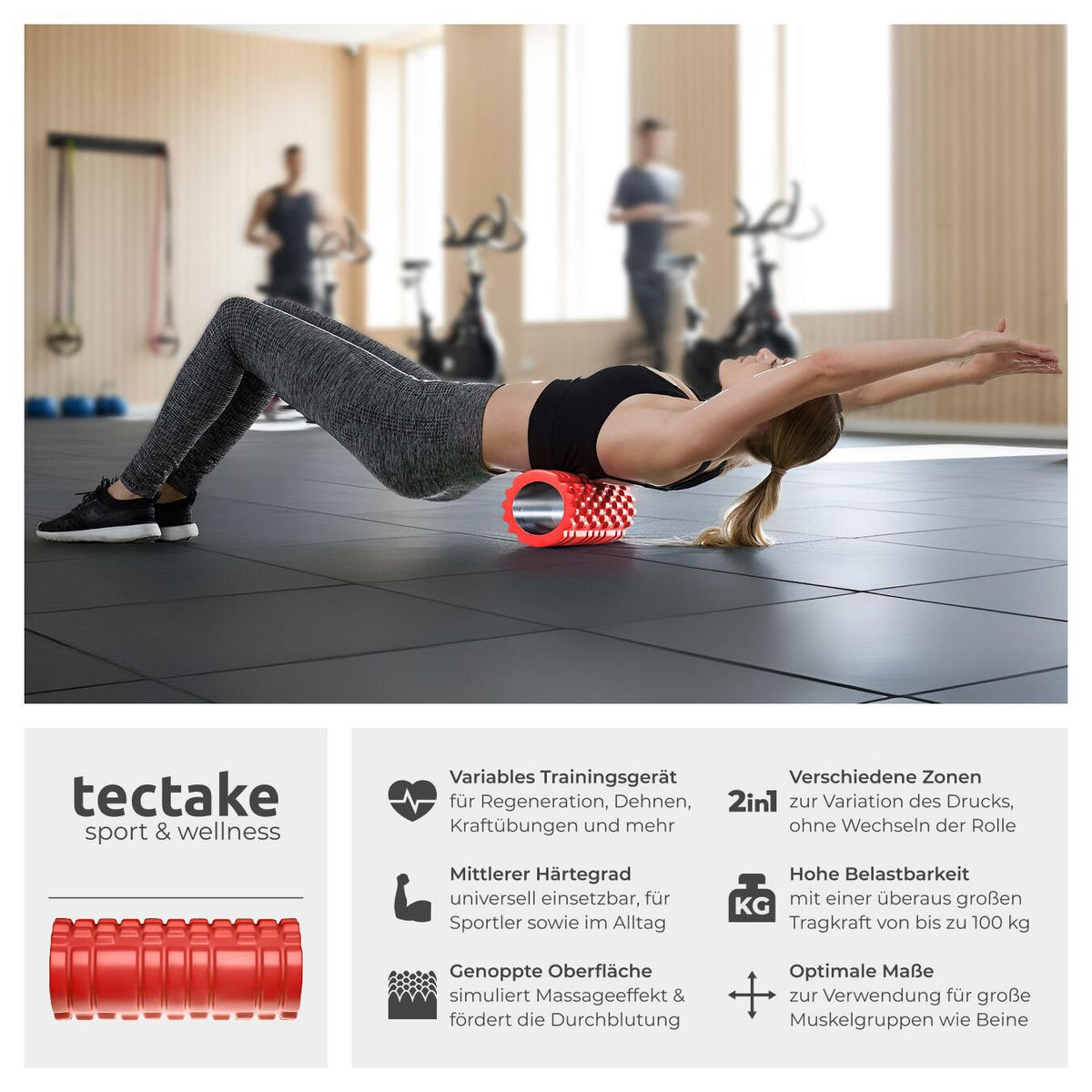 FASZIENROLLE , leichte Reinigung, 335 x 145 mm, rot - Rot, Kunststoff (14.5/14.5/33.5cm) - tectake