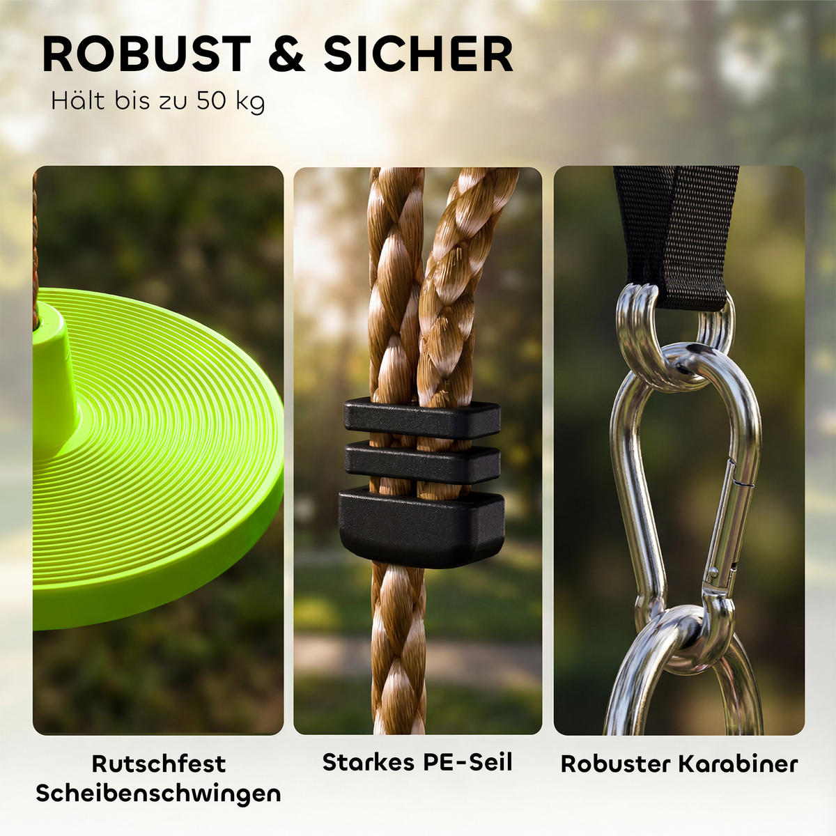 KLETTERSEIL SCHAUKEL DE-09919 mit Plattform und Kletterfußstützen Grün - Grün, Kunststoff (30/30cm) - ComfortXL