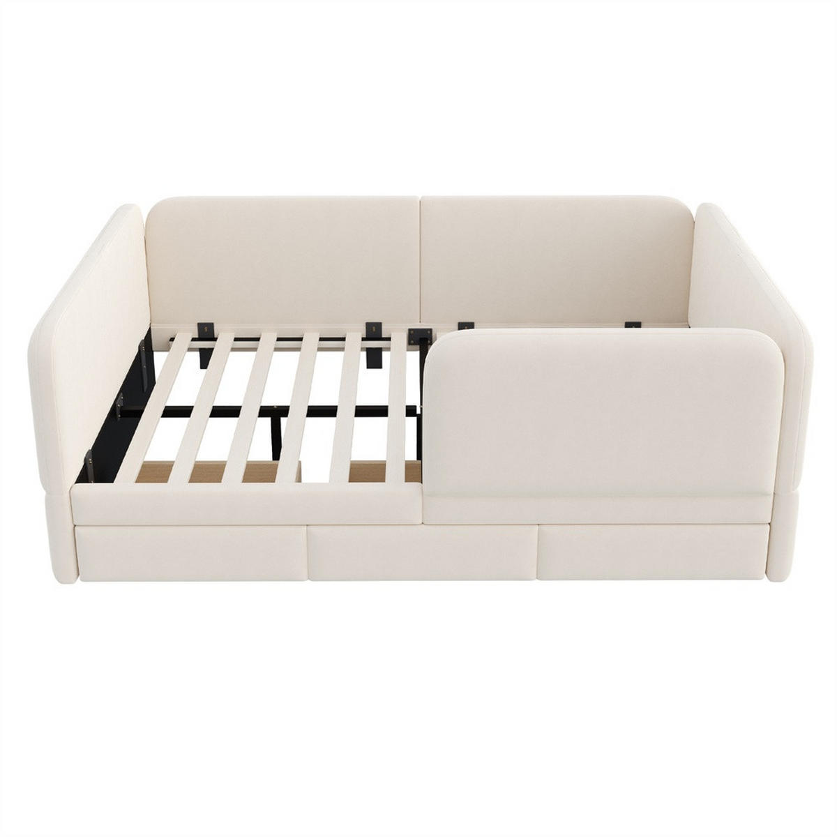 POLSTERBETT 140x200 cm mit Rundum-Sicherheitsumrandung & 3 Schubladen - Beige - Samt - ohne Matratze - Beige, Textil (140/200cm) - DELFA