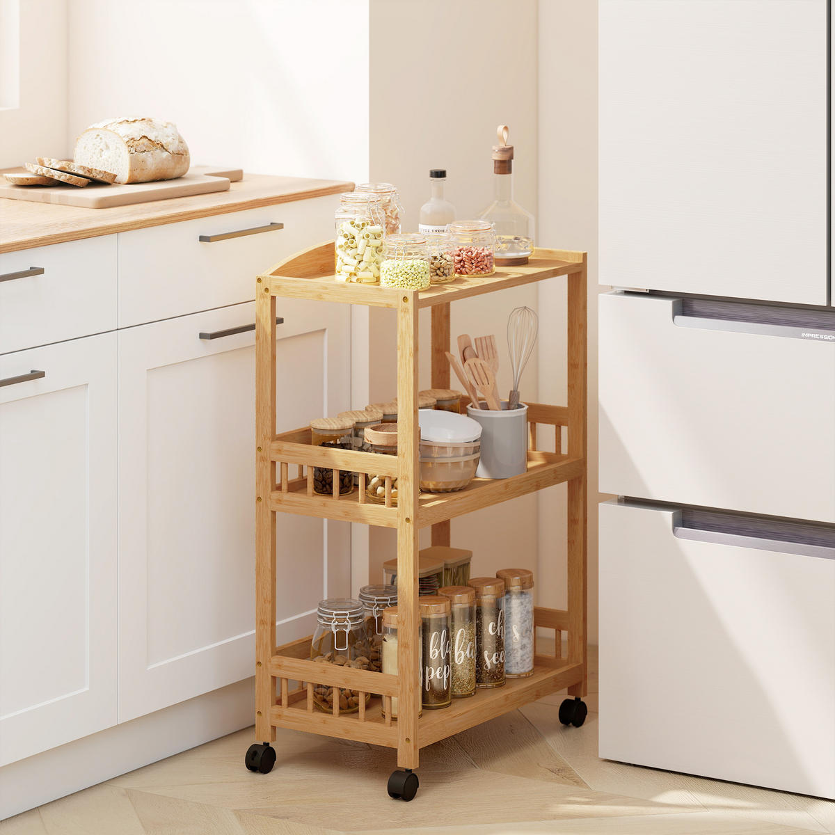 KÜCHENWAGEN Bambus Naturholz - Naturfarben, Holz (30.5/83/53cm) - HOMCOM