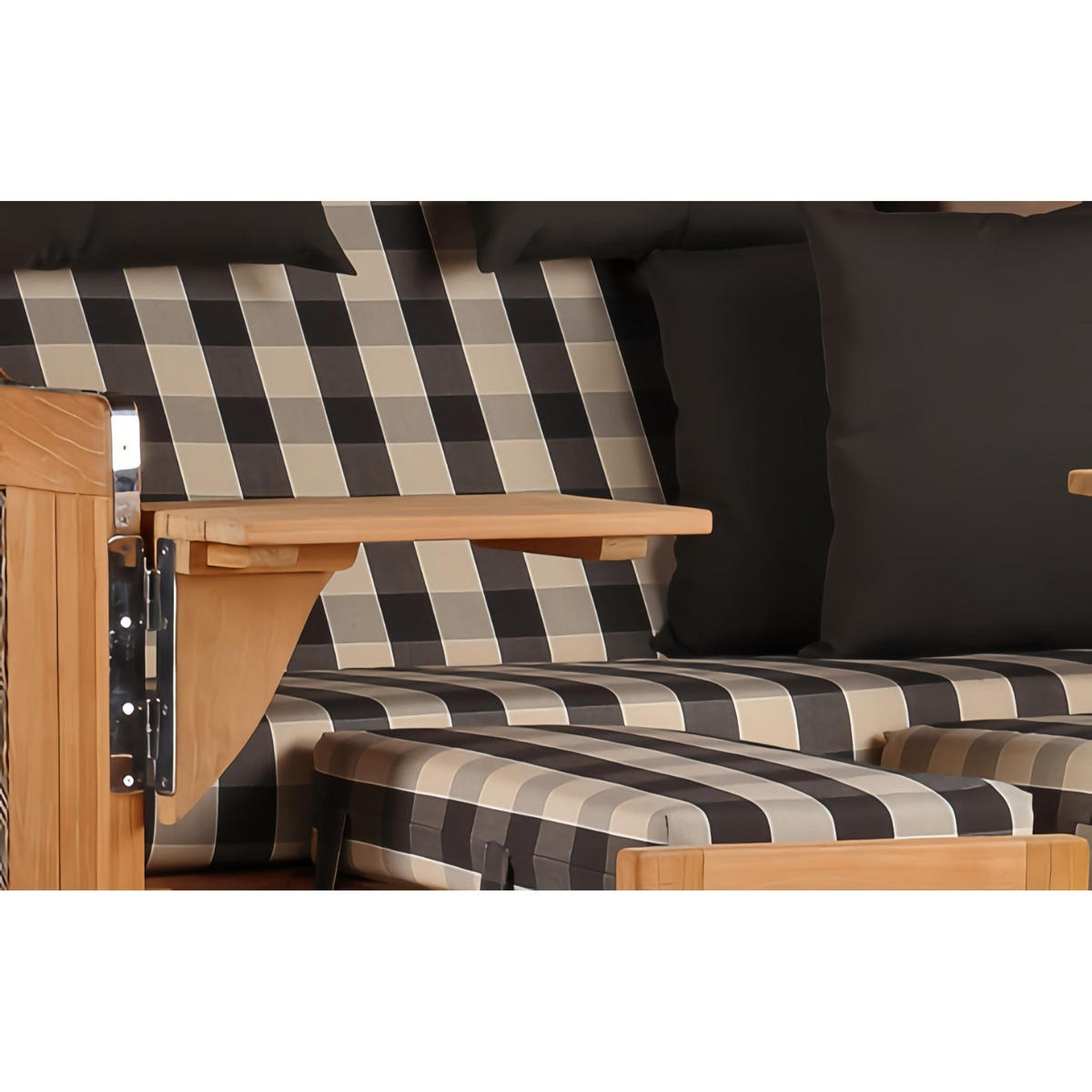 STRANDKORB Düne Grande Bullauge Teak PE Grey Dessin 505 - Braun/Grau, Metall (142/170/95cm) - Mr. Deko