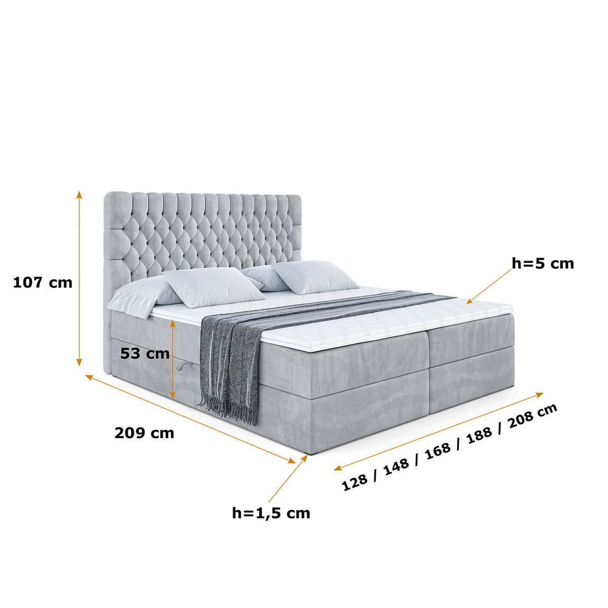 BOXBETT mit Matratze H4 und Lattenrost - SERENE - 140x200 - H4 - Grau - Hellgrau, Holzwerkstoff (140/200cm) - ALTDECOR