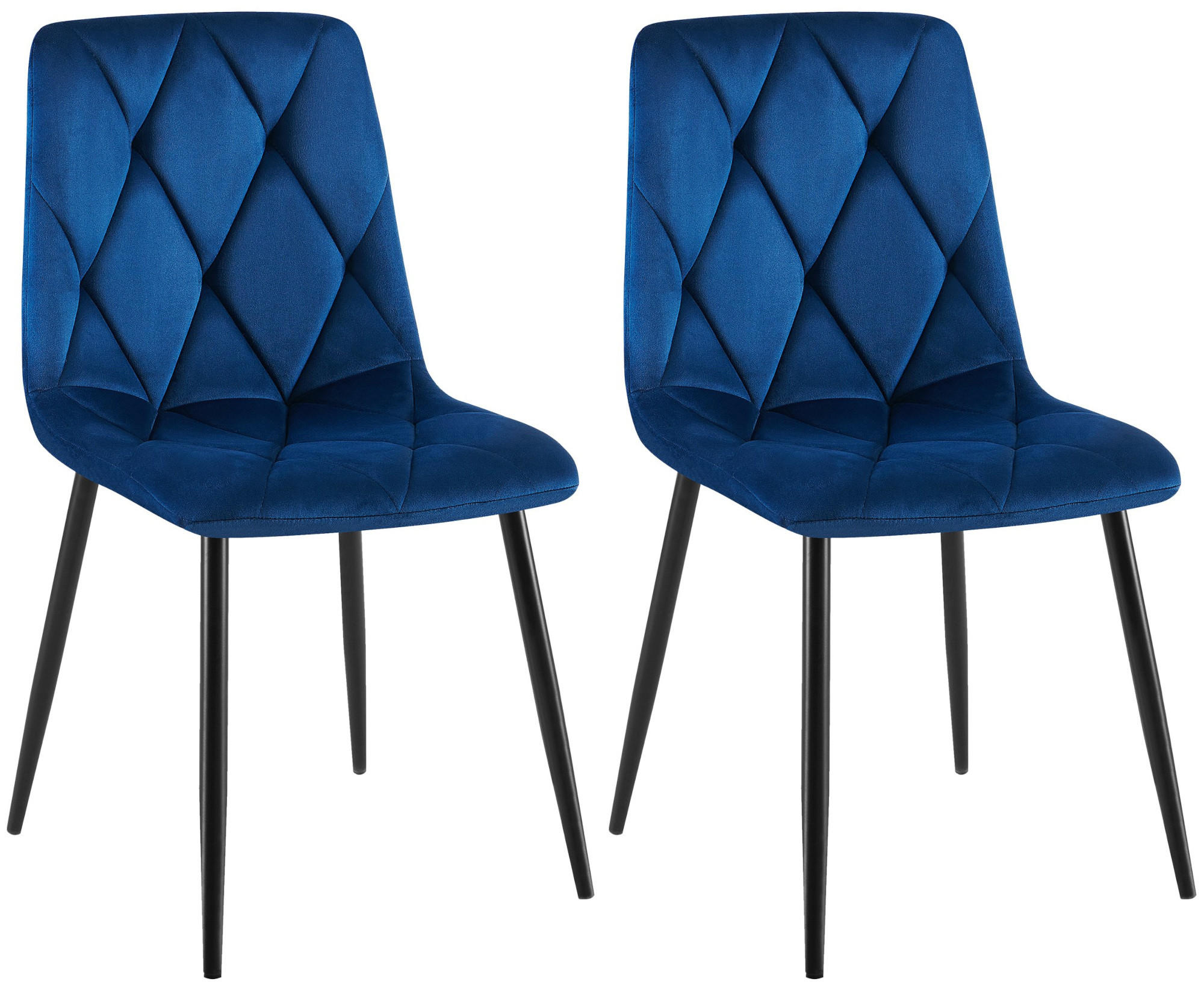 STUHL 2er Set Samt Dunkelblau - Schwarz/Dunkelblau, Textil/Metall (45/85/55cm) - CLP