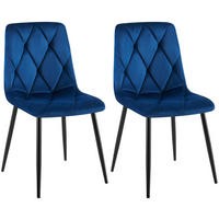 STUHL 2er Set Samt Dunkelblau - Schwarz/Dunkelblau, Textil/Metall (45/85/55cm) - CLP