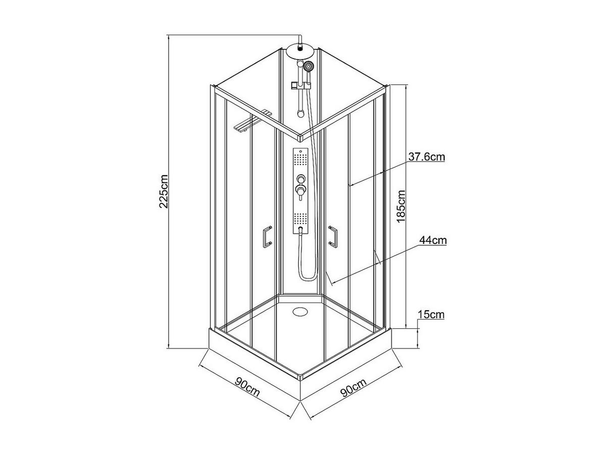 DUSCHKABINE - 90cm x 90cm - Bambus - schwarz - DESULO - Schwarz, Glas (90/90/200cm) - Vente-Unique