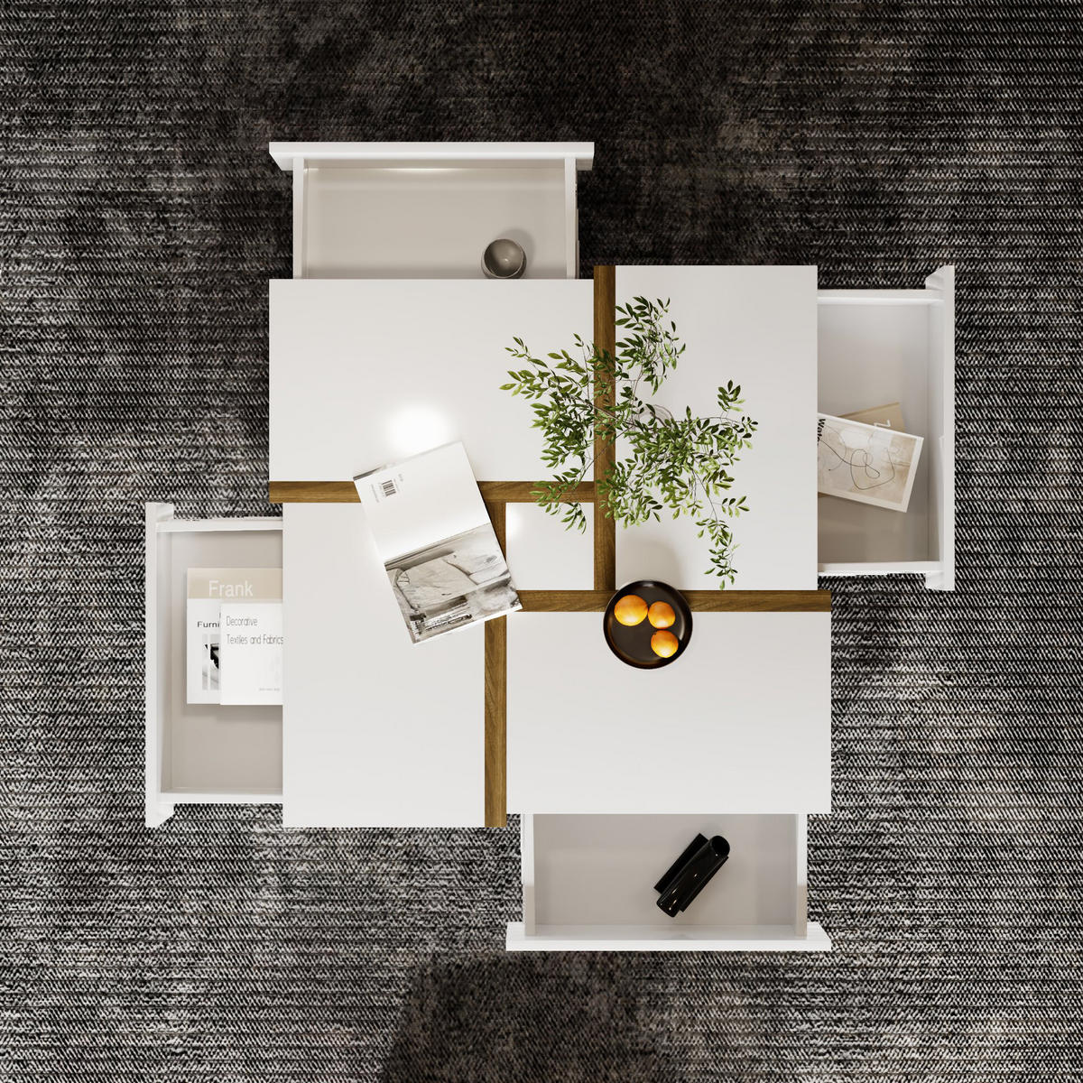 COUCHTISCH Hochglanz 78x78 cm 4 Schubladen - Weiß, Holzwerkstoff (78/78/34.8cm) - LEBENLANG