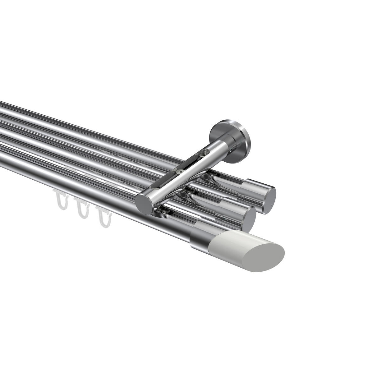 INNENLAUF-GARDINENSTANGEN-SET Siteno Verano 200 cm, 3-läufig, 20 mm Ø Chrom - Chromfarben/Weiß, Metall (200cm) - INTERDECO