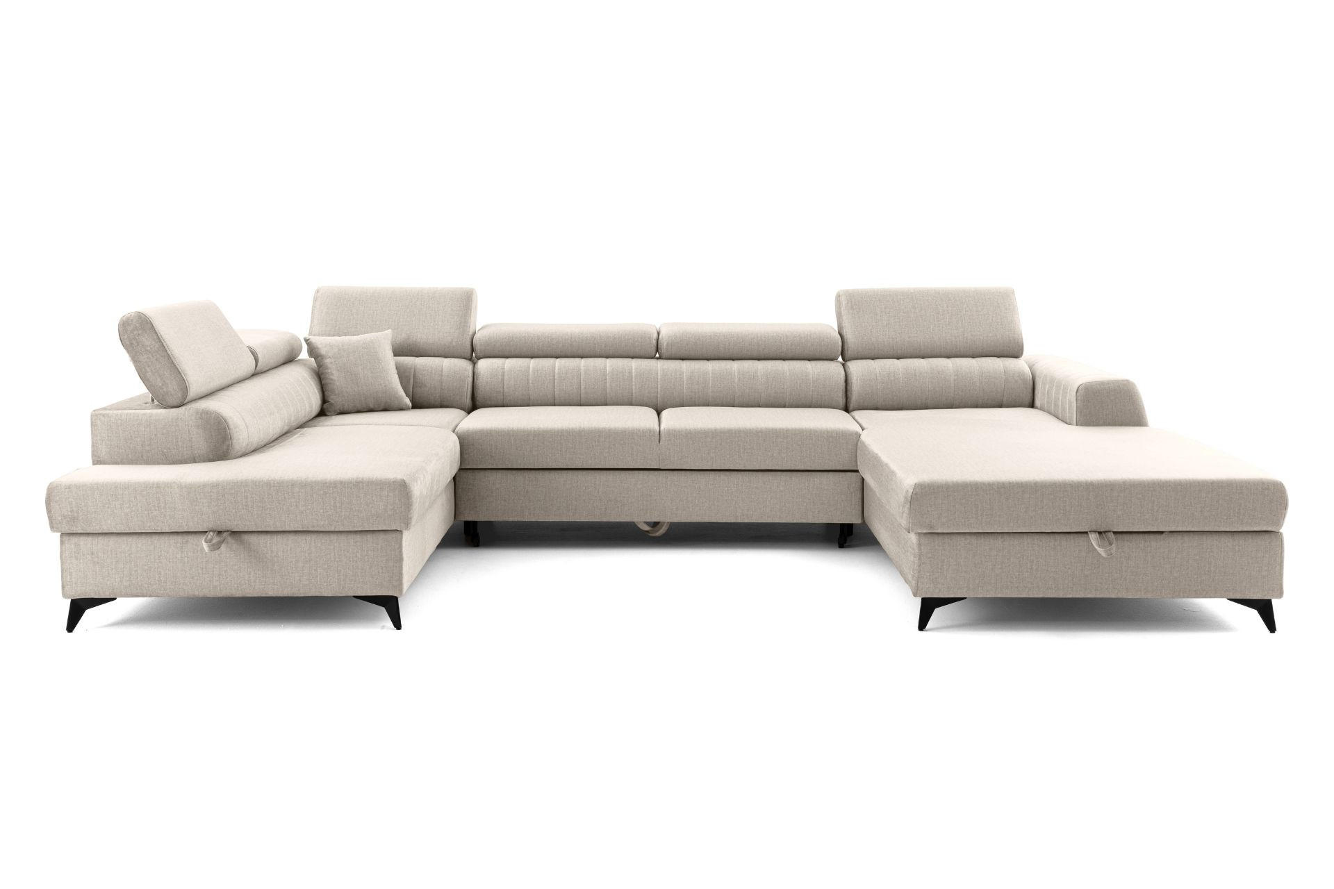 ECKSOFA U-Form PIERO U Links mit Schlaffunktion 125x260 Velours Creme - Creme/Schwarz, Holz/Textil (350/90/203cm) - Muffo