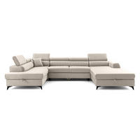 ECKSOFA U-Form PIERO U Links mit Schlaffunktion 125x260 Velours Creme - Creme/Schwarz, Holz/Textil (350/90/203cm) - Muffo