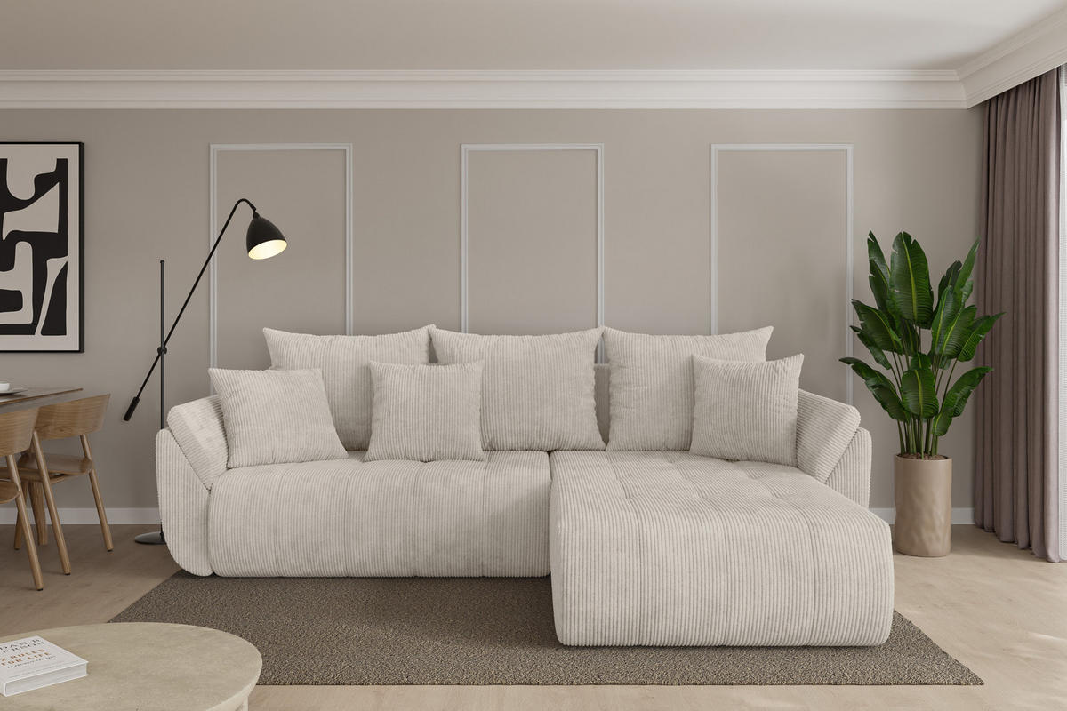 ROHOVÁ SEDAČKA s funkcí spaní, otoman vpravo TOKO-L 277x194x86 krémová manšestr - černá/krémová, kompozitní dřevo/textil (277/194cm) - ALTDECOR
