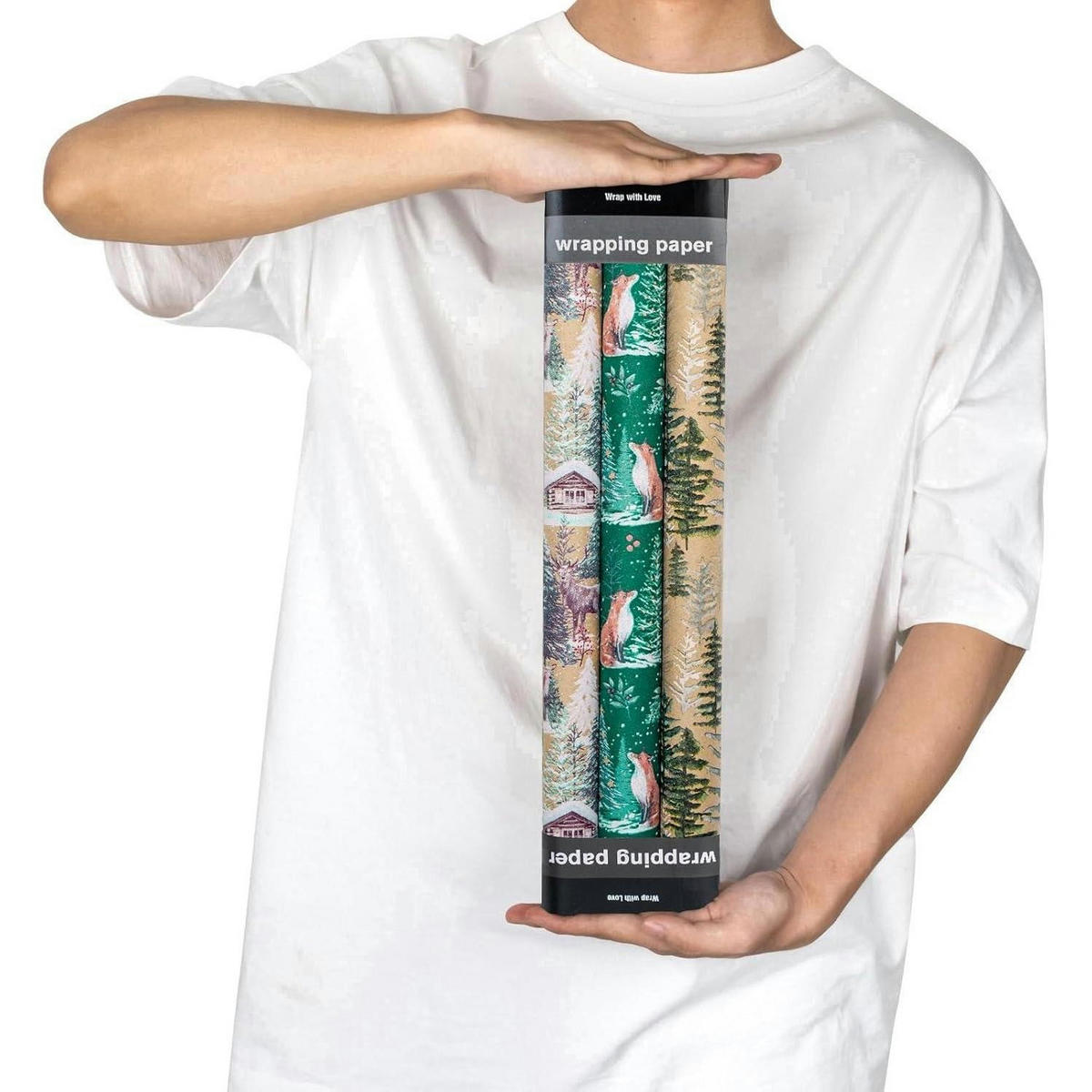 GESCHENKPAPIER 3er Set Kraftpapier Weihnachten Fuchs Rentier Baum 43,2 cm x 3 m - Multicolor, Papier (4/44/10cm)