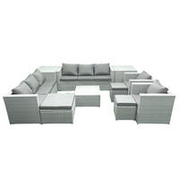 GARTENMÖBEL-SET mit Kissen Polyrattan Hellgrau-Mix 11-Sitzer - Hellgrau/Grau, Glas/Kunststoff - Fimous