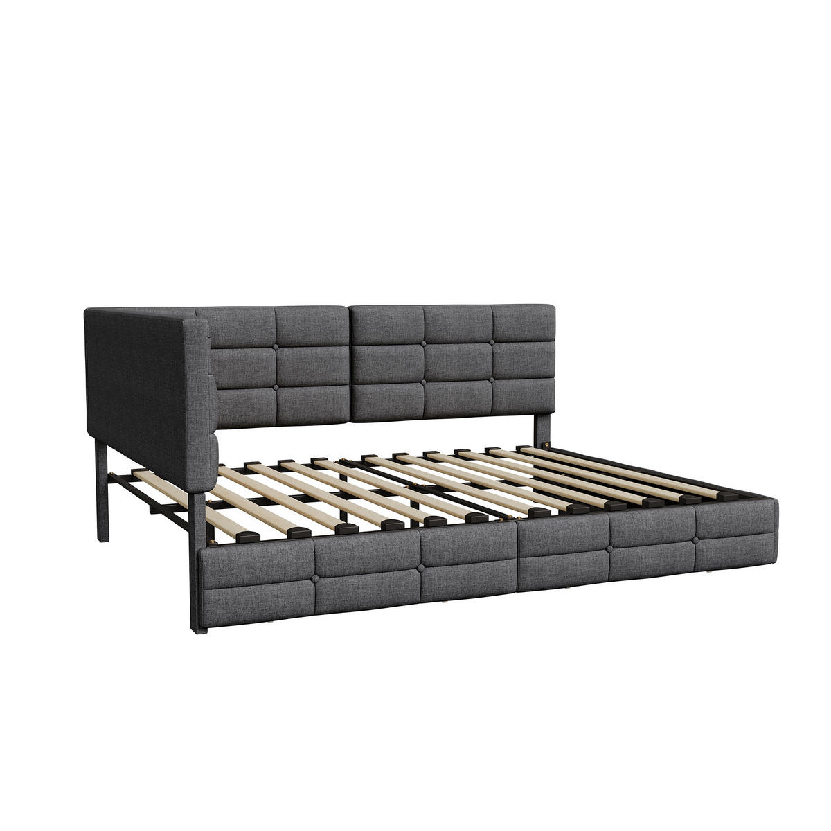 POLSTERBETT 140x190cm Tagesbett mit LED-Beleuchtung und Schublade – Leinen Grau - Grau, Textil (140/190cm) - DELFA