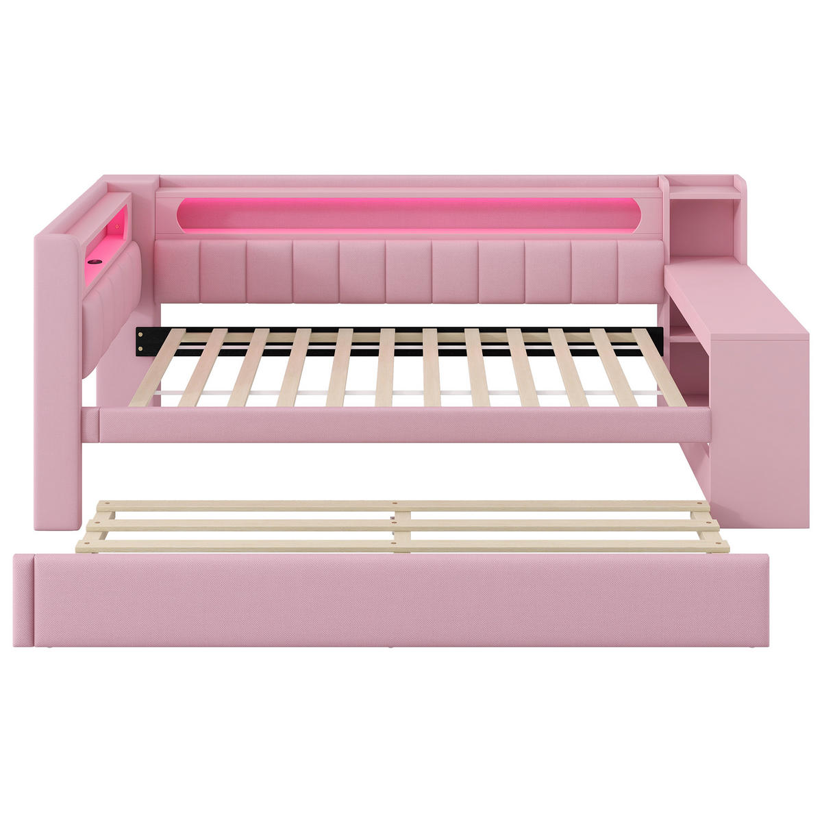 TAGESBETT mit Ausziehbett und Schreibtisch 90x200 cm Rosa - Rosa, Holzwerkstoff (90/200cm) - Meubliv