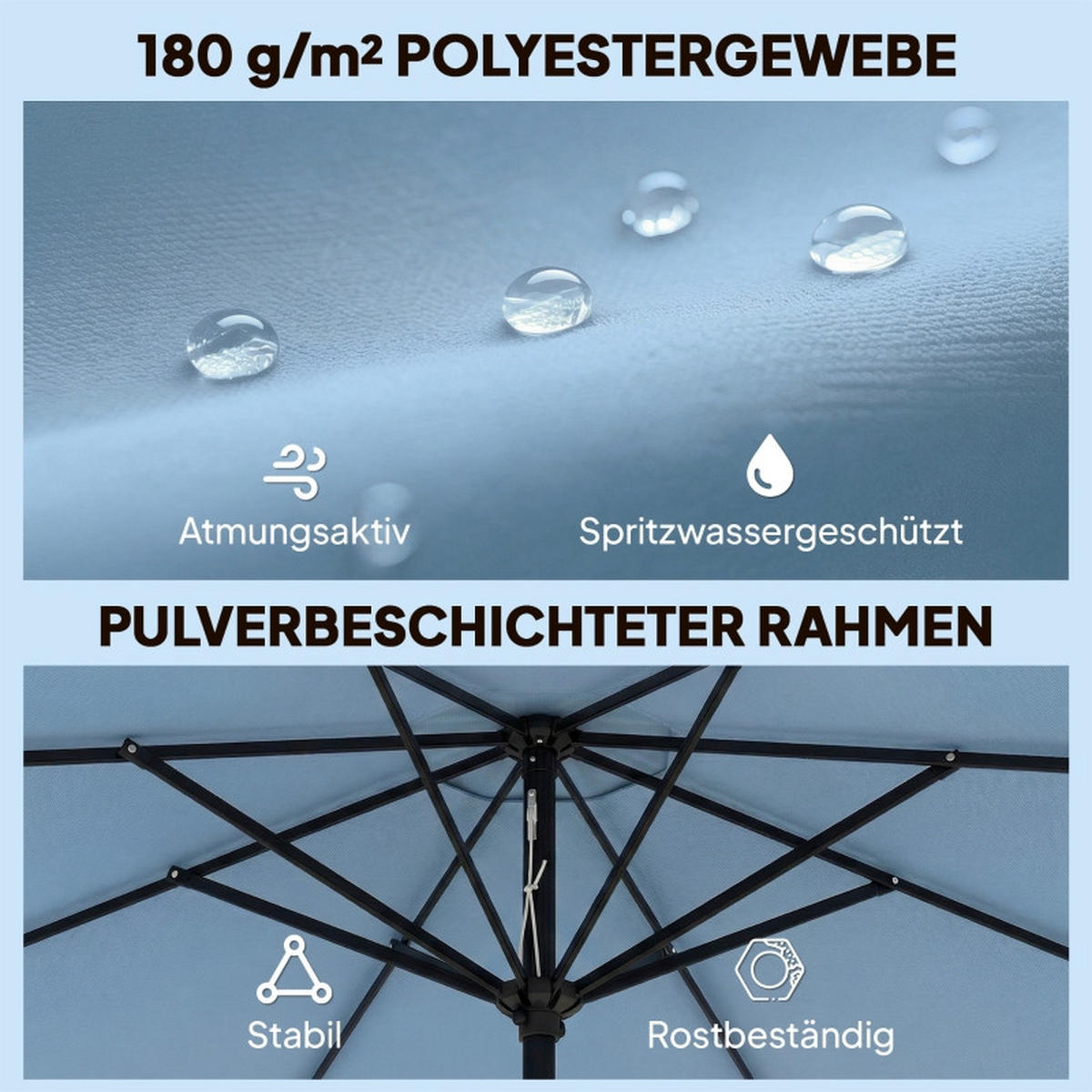 SONNENSCHIRM 265/265/235 cm Blau (Keine Basis) - Blau, Metall (265/265cm) - Oxeza