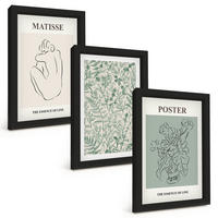 BILDER SET 3er Set - 20x30 cm Schwarzer Rahmen - Linien, Pflanzenmuster, Minimalismus - Schwarz, Kunststoff (20/30cm) - TULUP