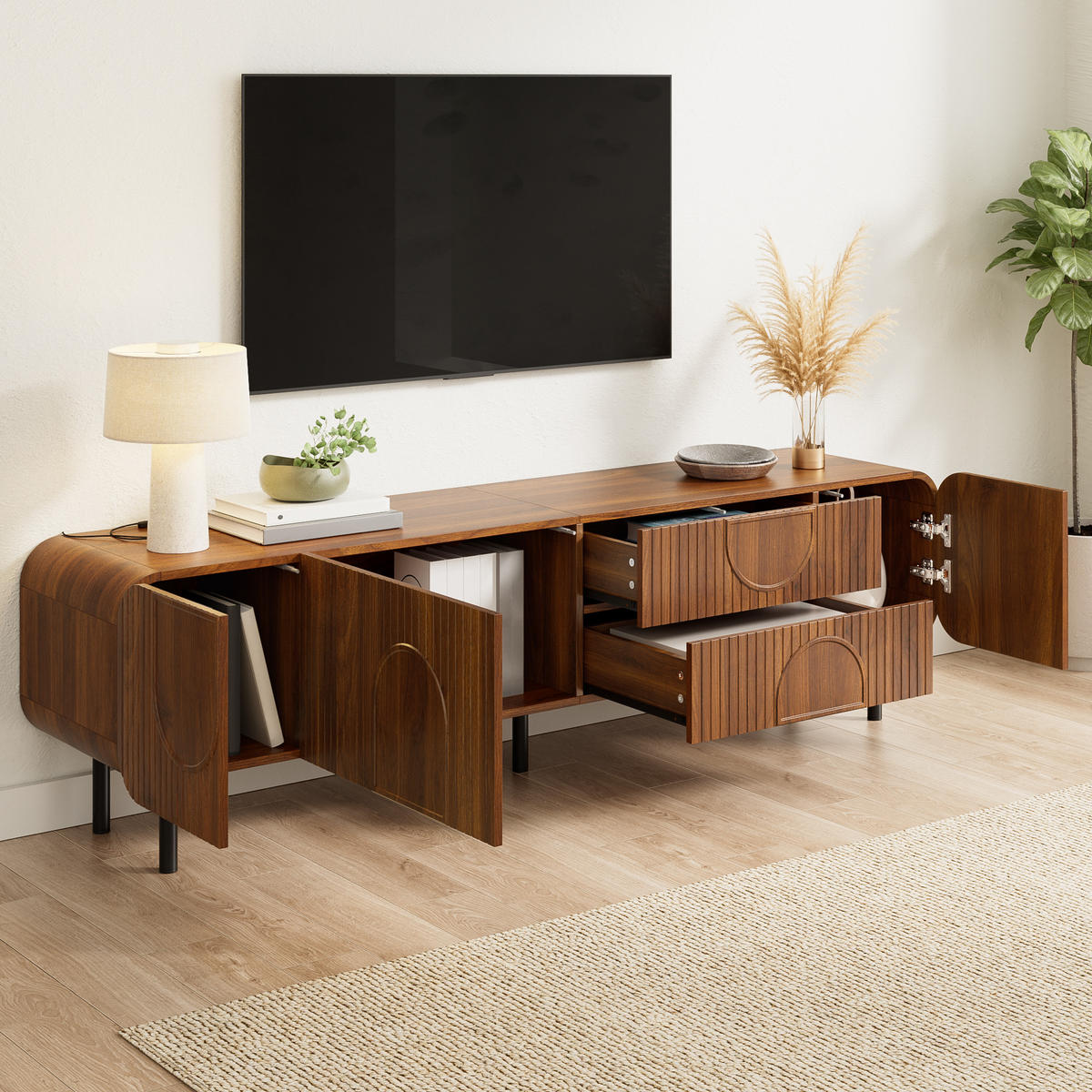 TV-SCHRANK 3 Türen 2 Schubladen - Walnussfarben, Holz (180/47.5/40cm)