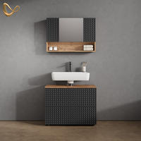 BADMÖBEL-SET Ronco Anthrazit gepunktet 2 Teile, Unterschrank 80 cm - Honigeiche/Anthrazit, Holzwerkstoff (80/58/41cm) - Livinity®