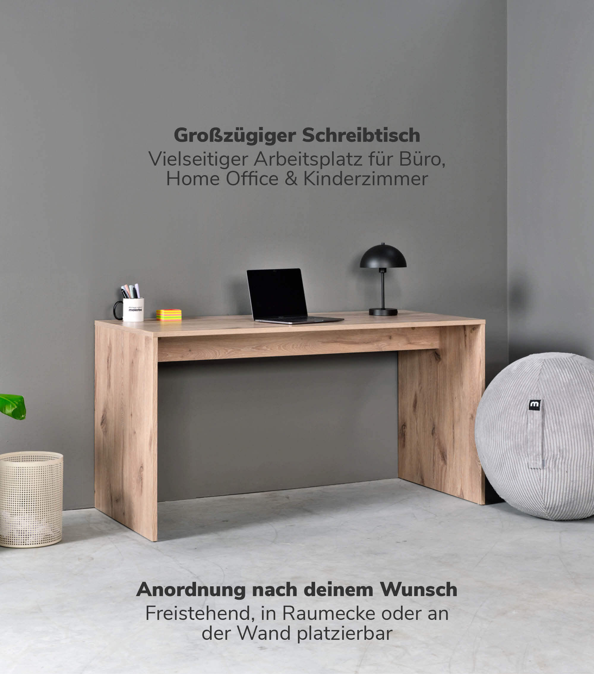 SCHREIBTISCH Der Produktive - Eichefarben, Holzwerkstoff (65/145/77cm) - Mokebo