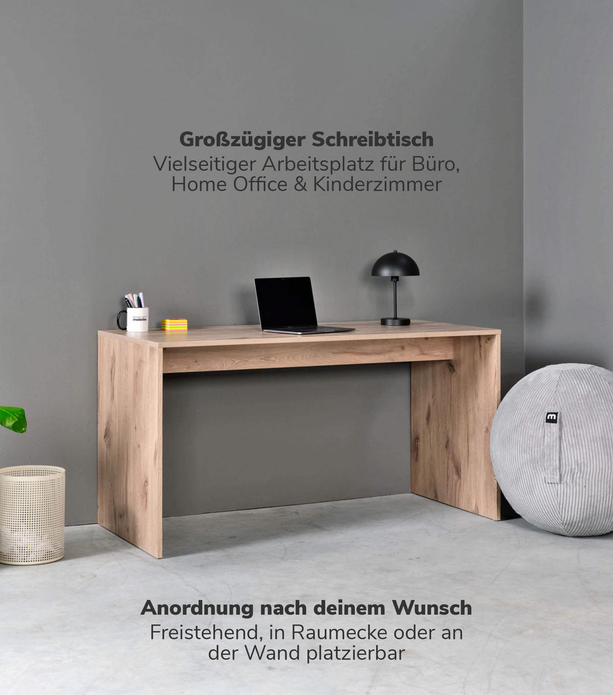 SCHREIBTISCH Der Produktive - Eichefarben, Holzwerkstoff (65/145/77cm) - Mokebo