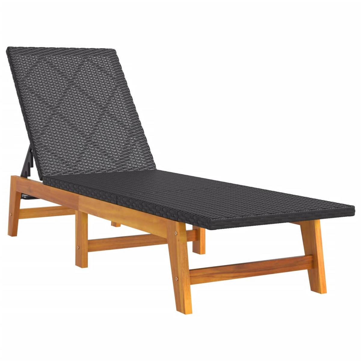 SONNENLIEGEN 2 Stk. Schwarz Braun Poly Rattan Massivholz - Schwarz, Holz (54/87/200cm) - furnicato