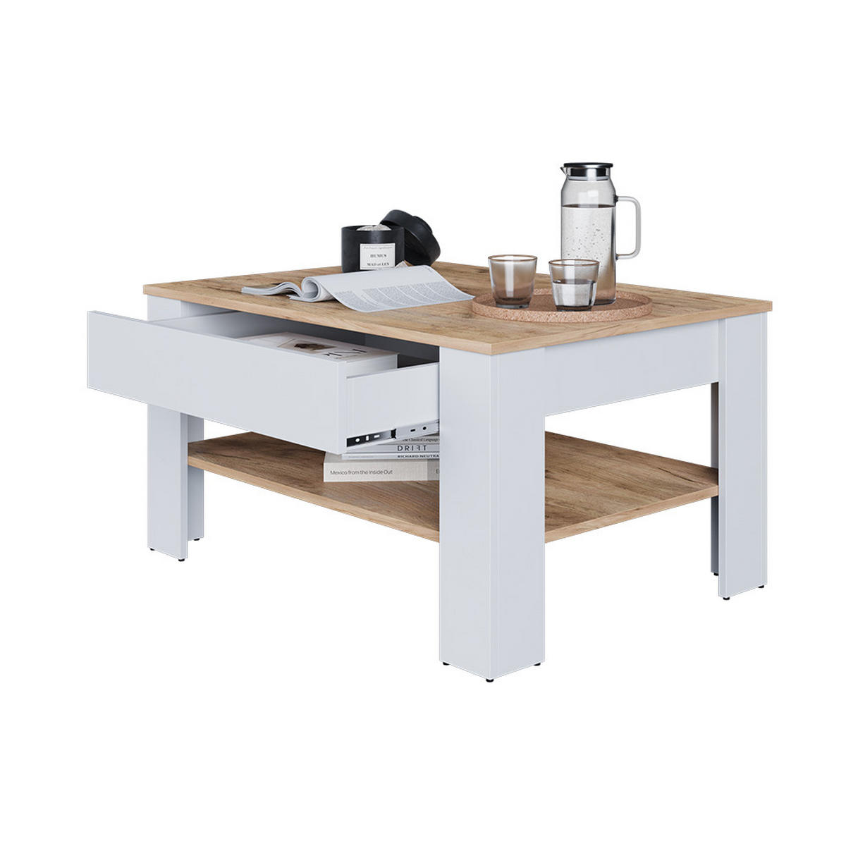 COUCHTISCH Milan Weiß/Goldkraft Eiche 92.2 x 65 cm - Honigeiche/Weiß, Holzwerkstoff (65/92.2/48cm) - Vicco