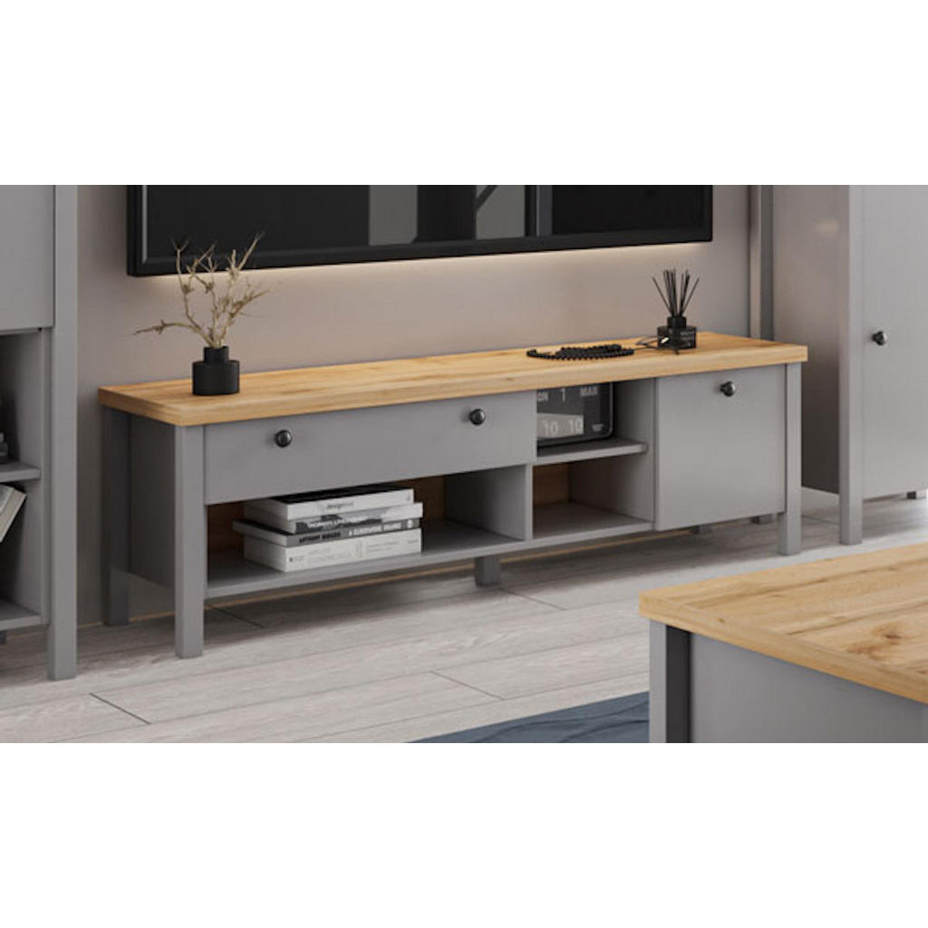 Thumbnail - Feldmann-Wohnen Lowboard, Grau, Holz, 3 Fächer, 1 Schubladen, Rechteckig, 146x46x38 cm, Wohnzimmer, Wohnwände, Lowboards...