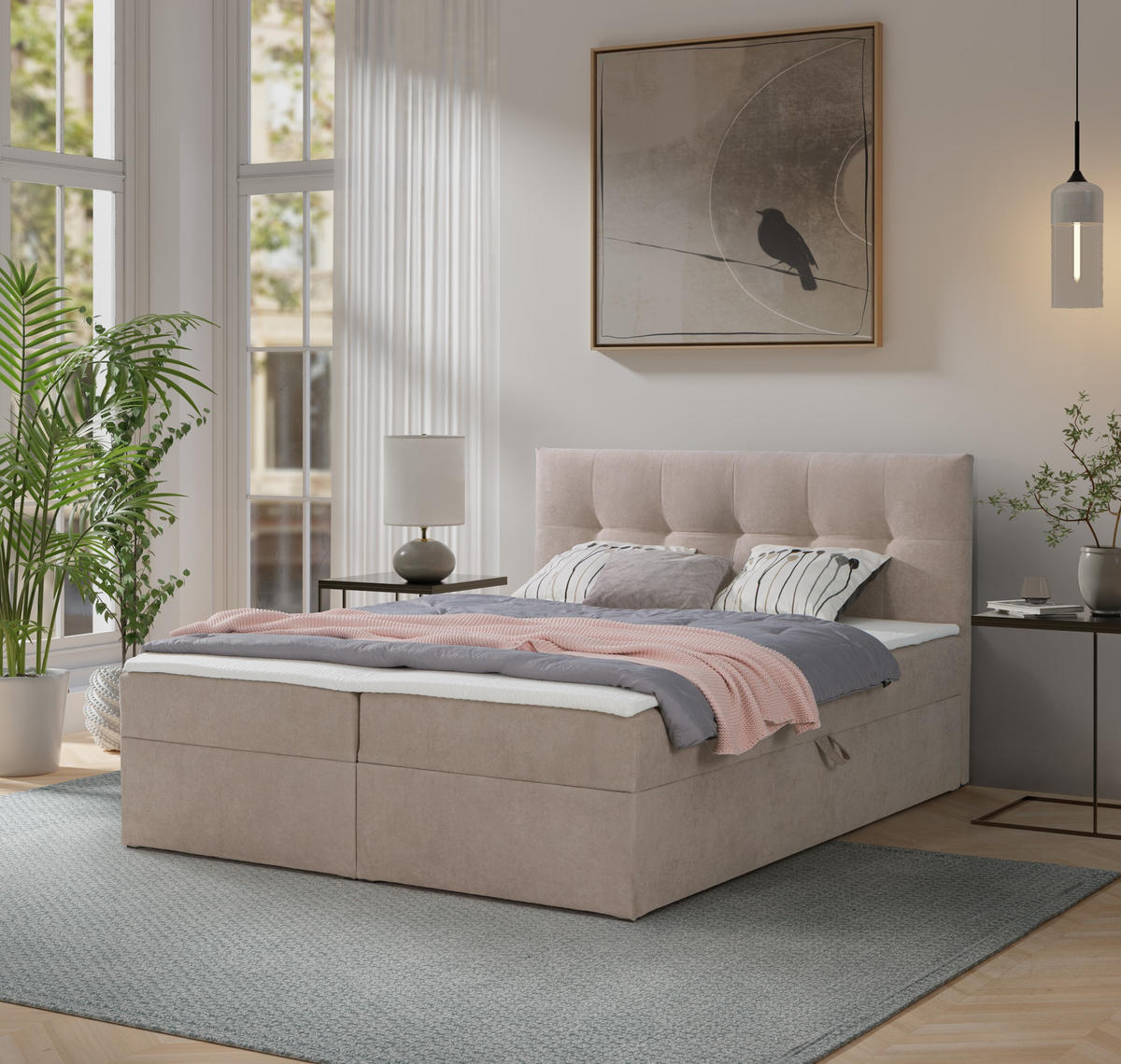 BOXBETT Toronto 160x200 Bonell-Matratze H3 und Topper - Beige/Silberfarben, Holz/Holzwerkstoff (160/200cm) - Ravio