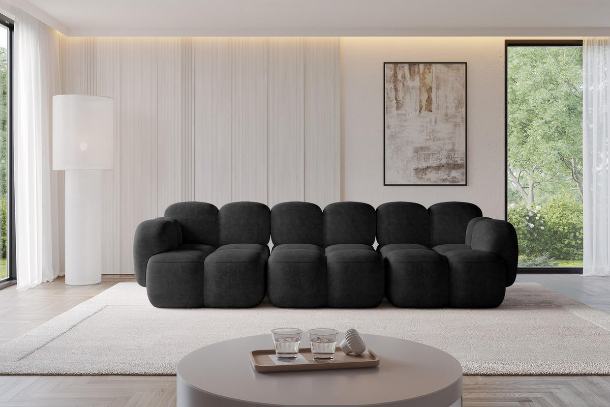 3-SITZER modulares Sofa Miko-S2 300x118x75 cm Schwarz Velours - Schwarz, Holzwerkstoff/Kunststoff (300/75/118cm) - ALTDECOR