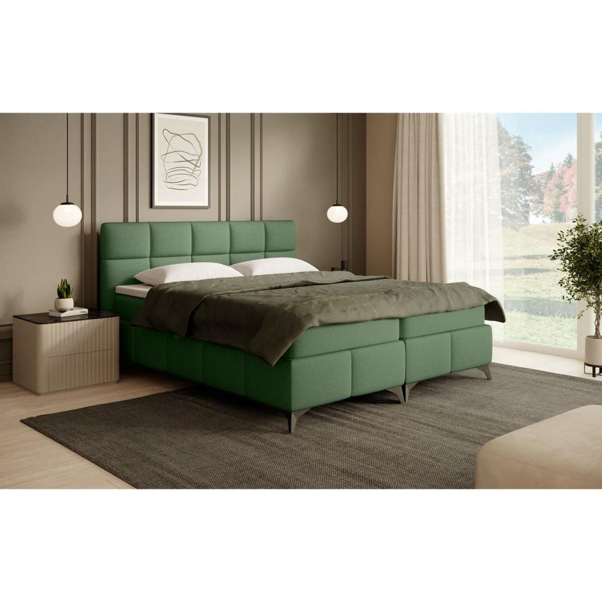 BOXBETT Solido mit Bettkasten 180x200 cm grün - Schwarz/Grün, Textil/Metall (180/200cm) - Beautysofa