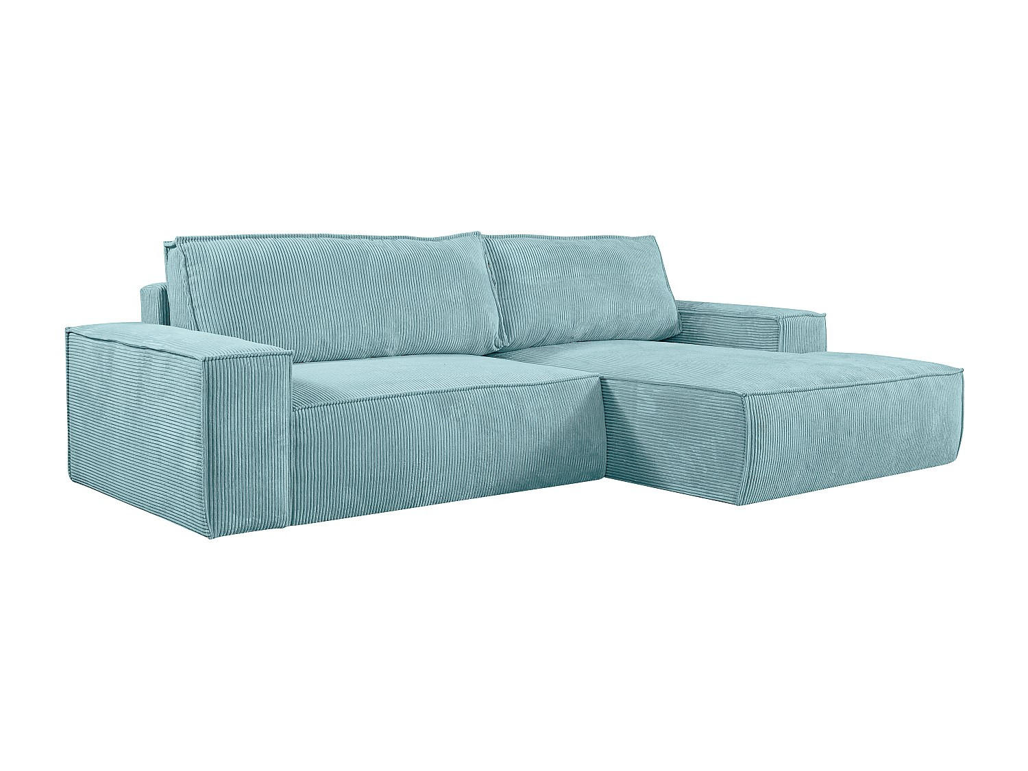 ECKSOFA mit Schlaffunktion - Ecke Rechts - Cord - Türkisblau - AMELIA - Hellblau, Textil (267/167cm) - Vente-Unique