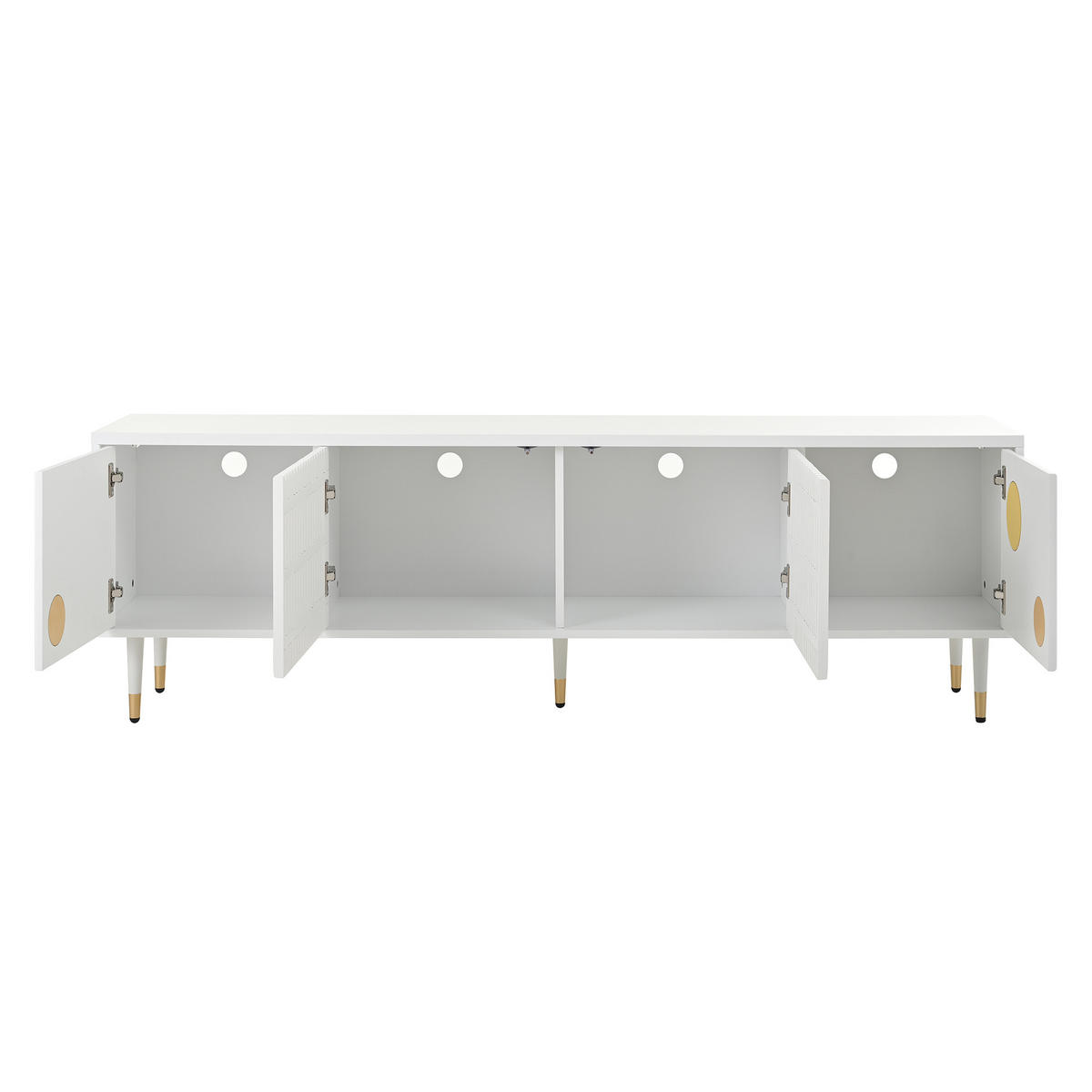 TV-SCHRANK 178/35/45 cm Holzfarben-Gold MDF mit LED-Beleuchtung und 4 Türen, Couchtisch 110/50/40 cm mit 2 Schubladen - Weiß, Holzwerkstoff (170/54/36cm) - OKWISH