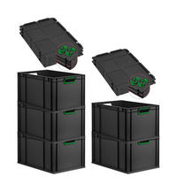 EUROBOX 5x NextGen Color mit Auflagedeckel 32x40x60 cm 65 Liter Schwarz Griffe grün offen - Schwarz/Grün, Kunststoff (40/32/60cm) - PROREGAL
