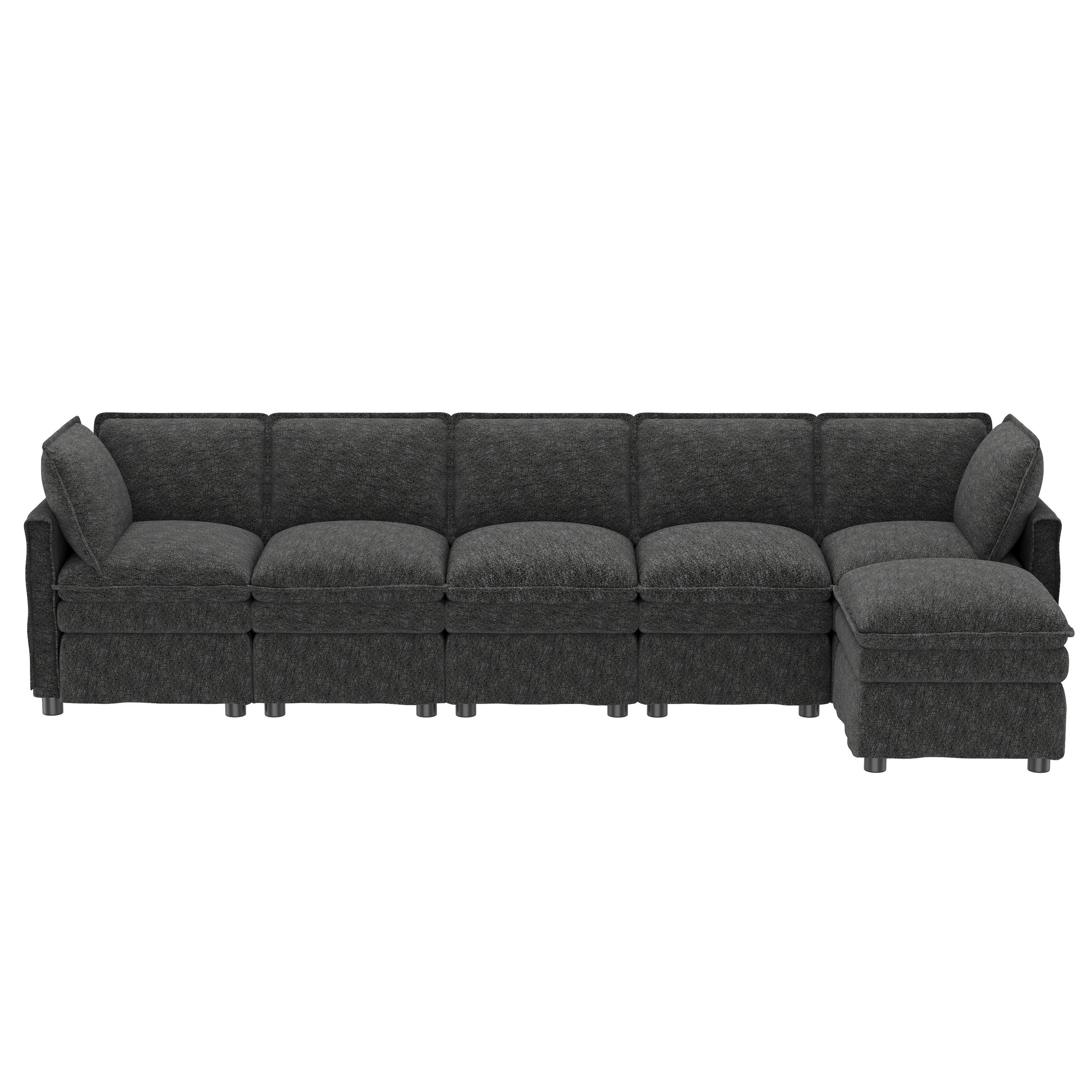 ECKSOFA DE-33261 XXL modular U-/L-Form mit Hocker Grau - Grau, Holzwerkstoff (344/127cm) - ComfortXL