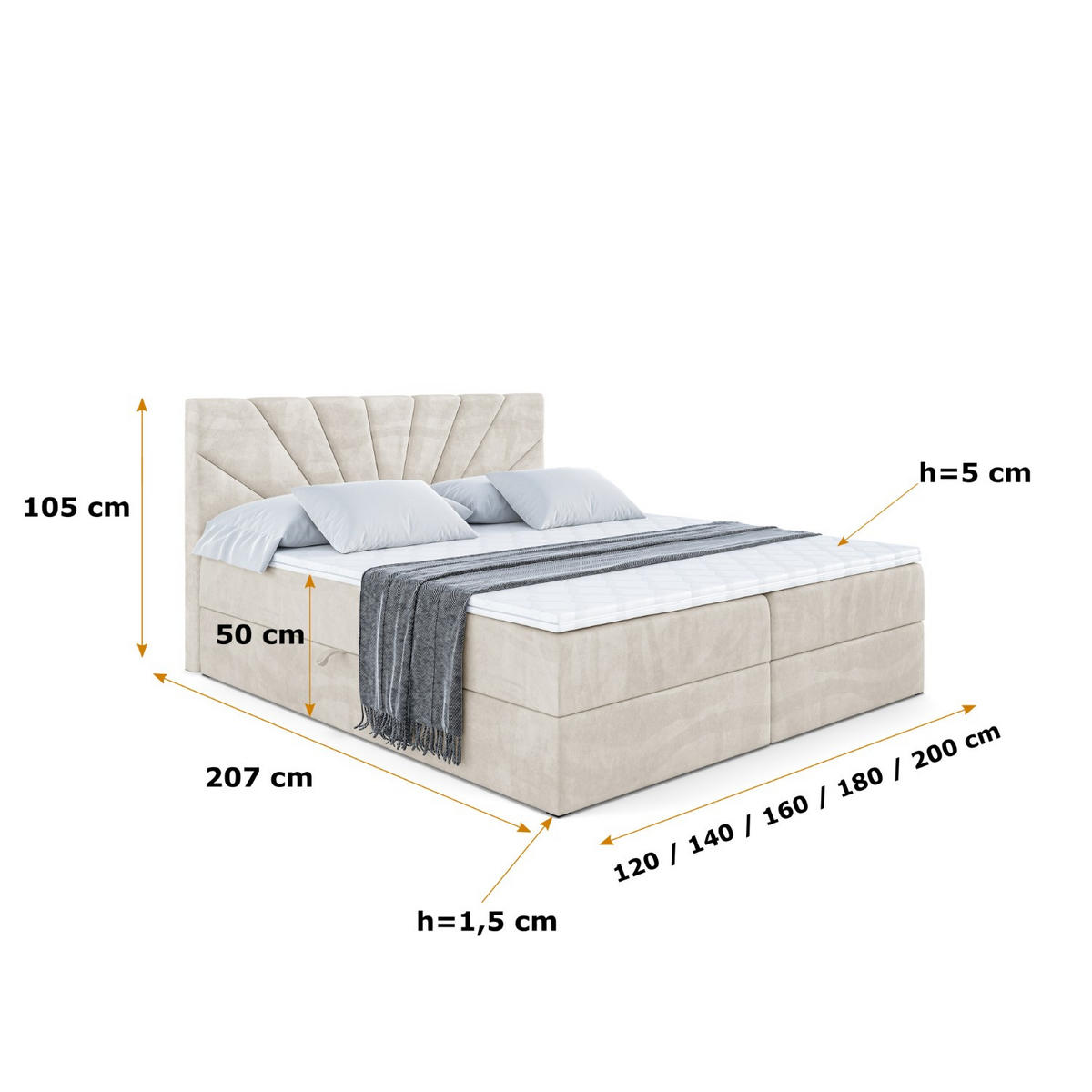 BOXBETT mit Matratze H4 und Lattenrost - MILTIO - 200x200 cm - H4 - Ecru - Ecru, Holzwerkstoff (200/200cm) - ALTDECOR