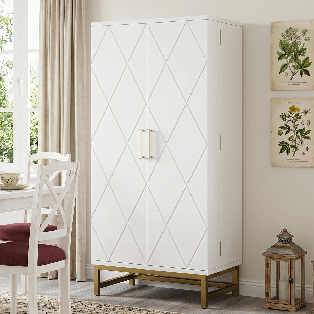 KÜCHENSCHRANK 60x40x130 cm, 2 verstellbare Einlegeböden, Türfächer, Weiß/Gold - Weiß, Holzwerkstoff (60/130/40cm) - FOHERE