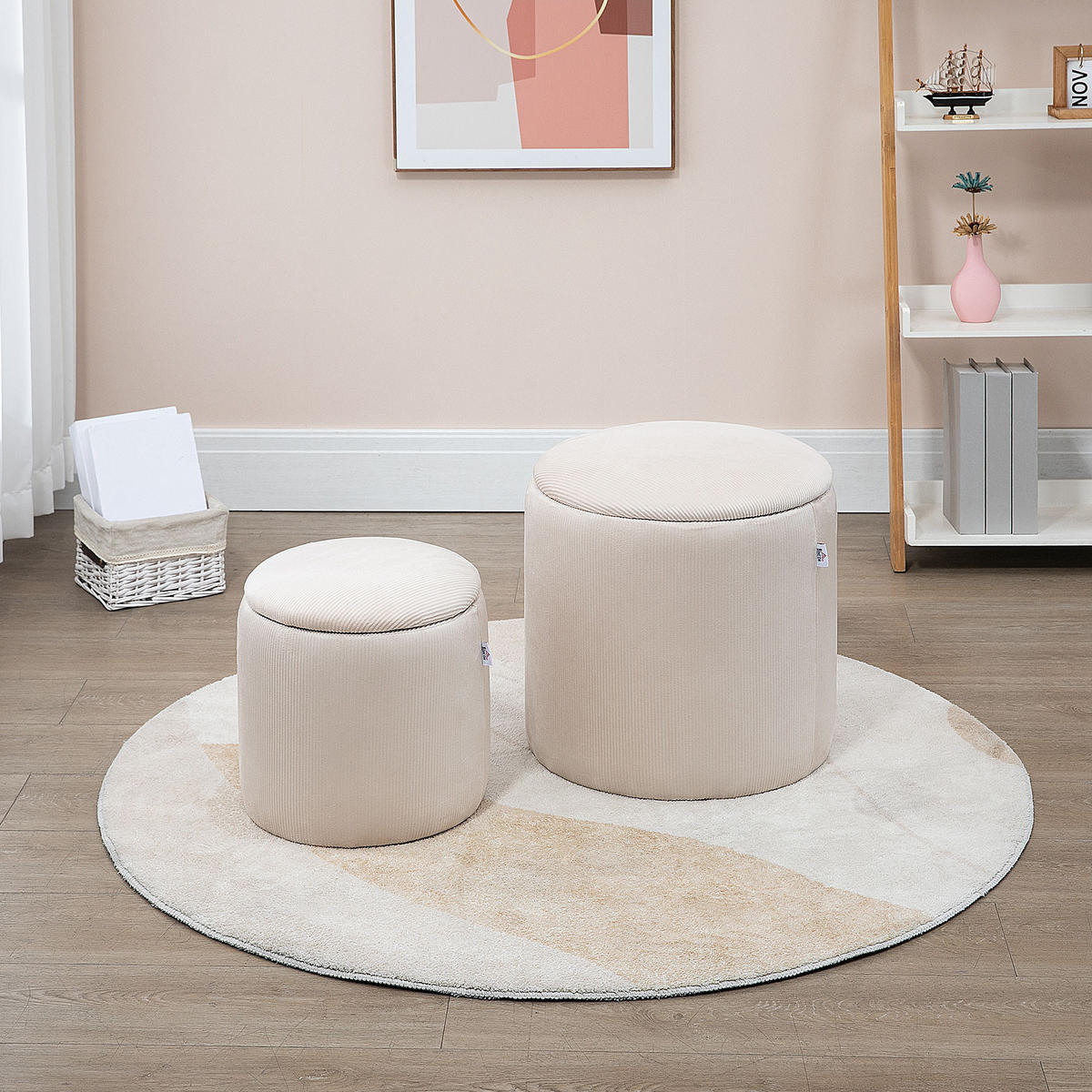 SITZHOCKER 2er-Set mit Stauraum Cremeweiß 40 x 40 x 41 cm - Weiß, Kunststoff (40/41/40cm) - HOMCOM