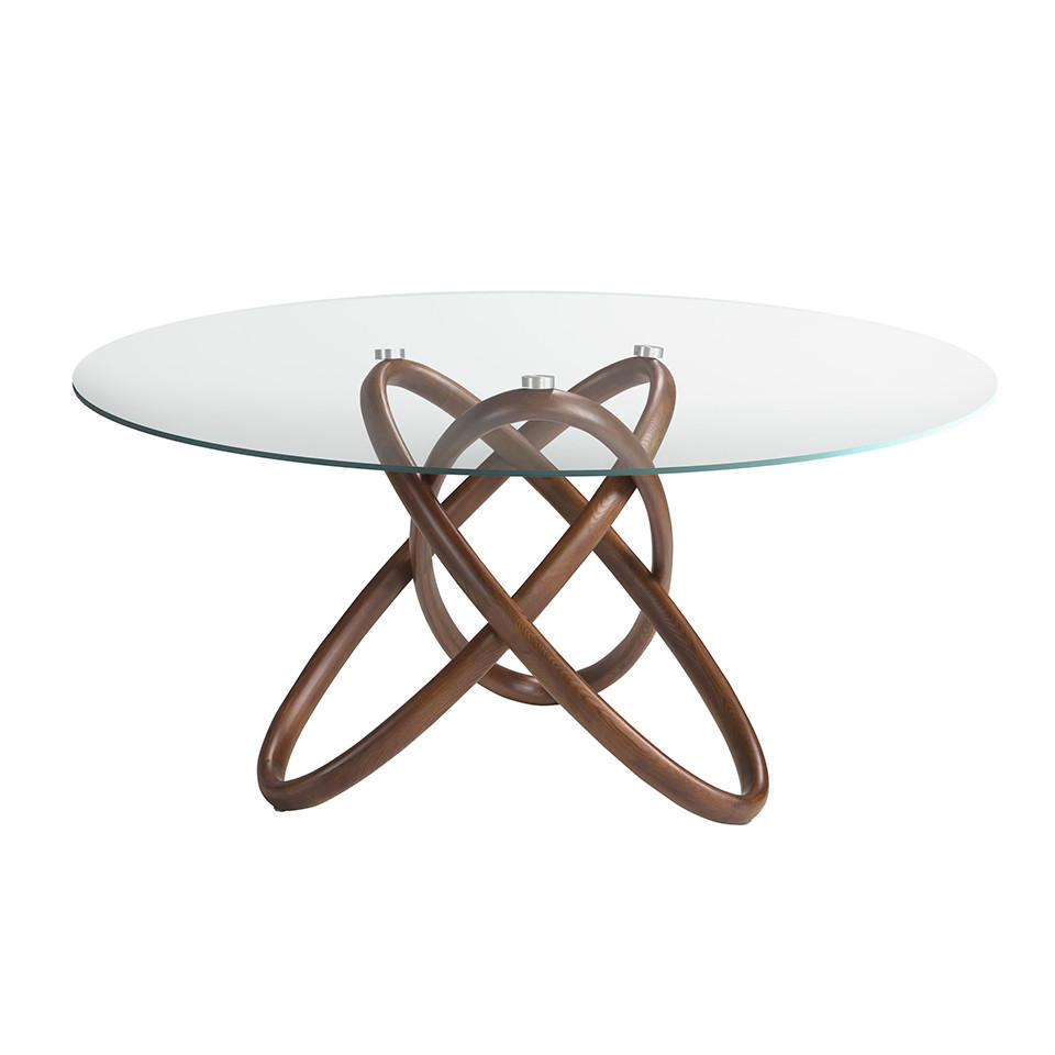 ESSTISCH Rund Glas Walnuss Ø130/75 cm - Transparent/Walnussfarben, Holz (130/130/75cm) - ANGEL CERDA