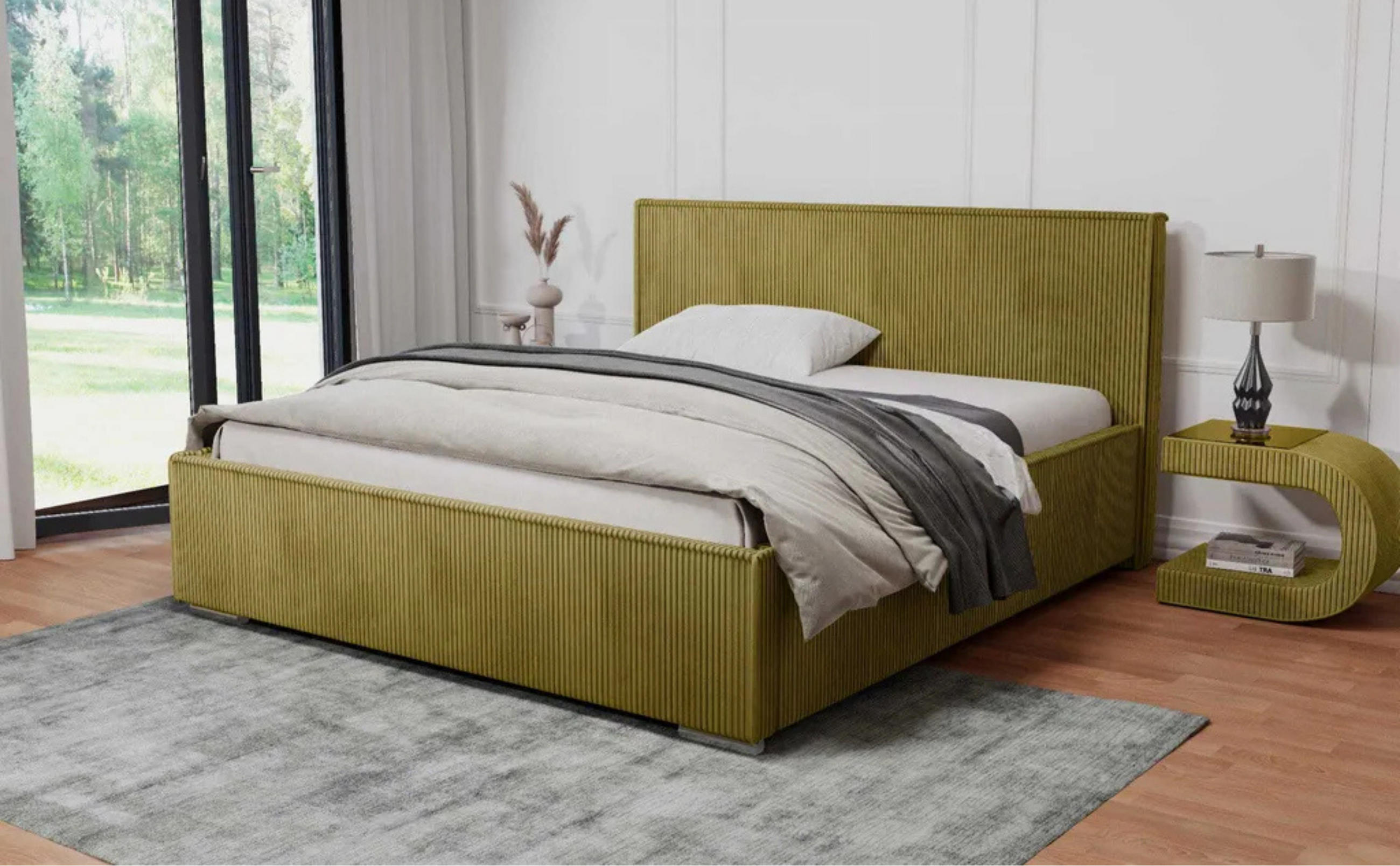 POLSTERBETT LUIS mit Kopfteil, 160 x 200 cm, Doppelbett mit Bettkasten und Lattenrost aus Metall, Cordstoff: Orange - Orange, Holz/Textil (160/200cm) - Agmat-Furniture
