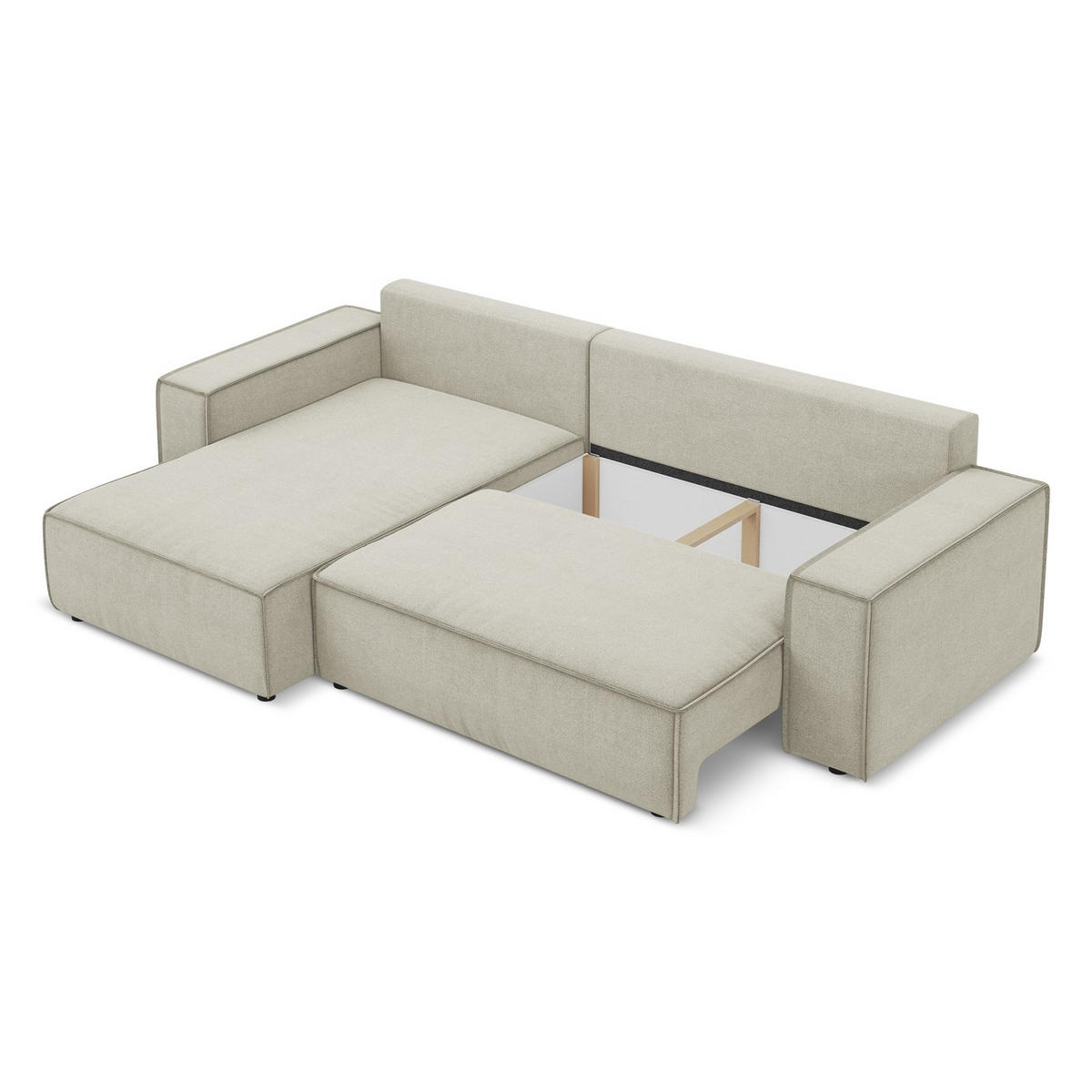 ECKSOFA mit Schlaffunktion Strukturstoff Stoff Beige - Beige/Creme, Kunststoff/Textil (185/290cm) - LaMiaSofa